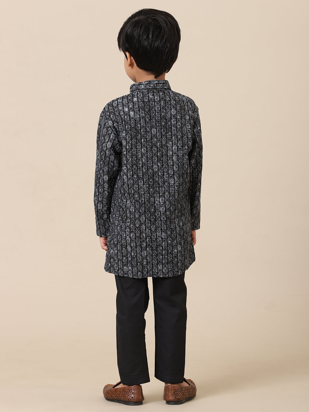 Father-Son Black Geometric Print Kurta Pajama Combo Set