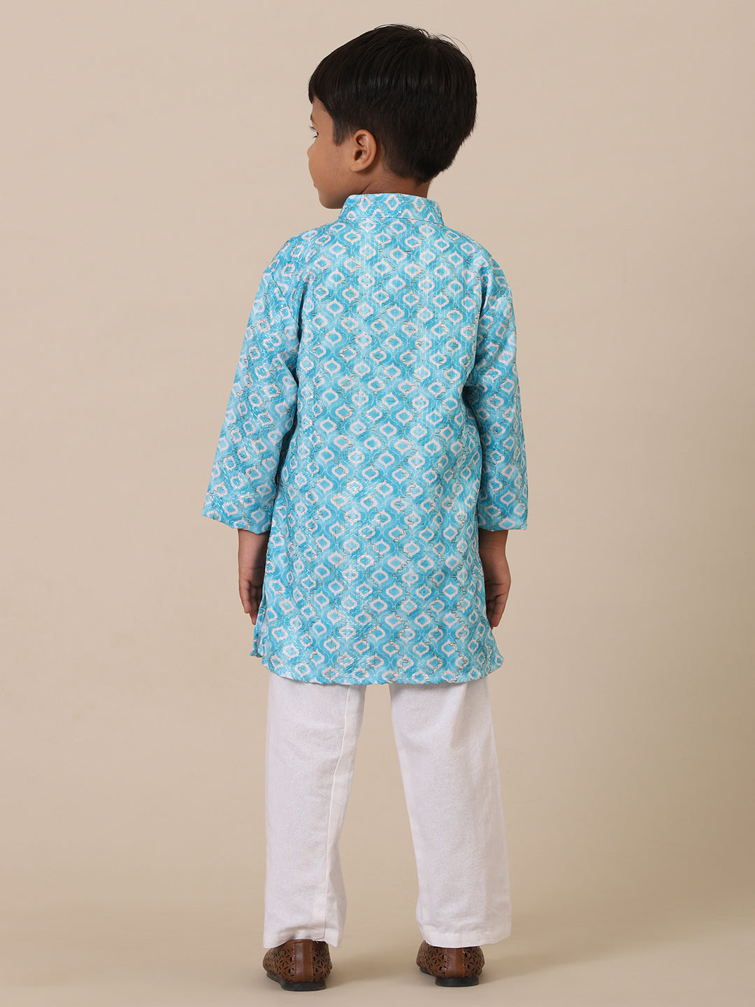 Father-Son Sky Blue Cotton Printed Kurta Pajama Combo set