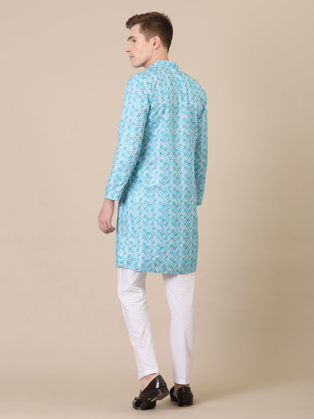 Father-Son Sky Blue Cotton Printed Kurta Pajama Combo set