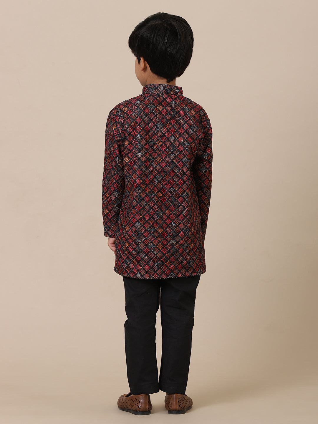 Father-Son Maroon Multicolor Geometric Kurta Pajama Combo Set