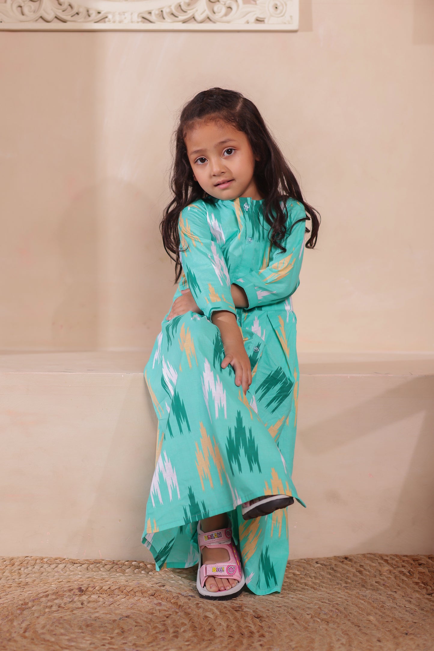Girl’s ethnic mint dress from the Mint Magic combo—adorable traditional outfit for festivals and family celebrations.