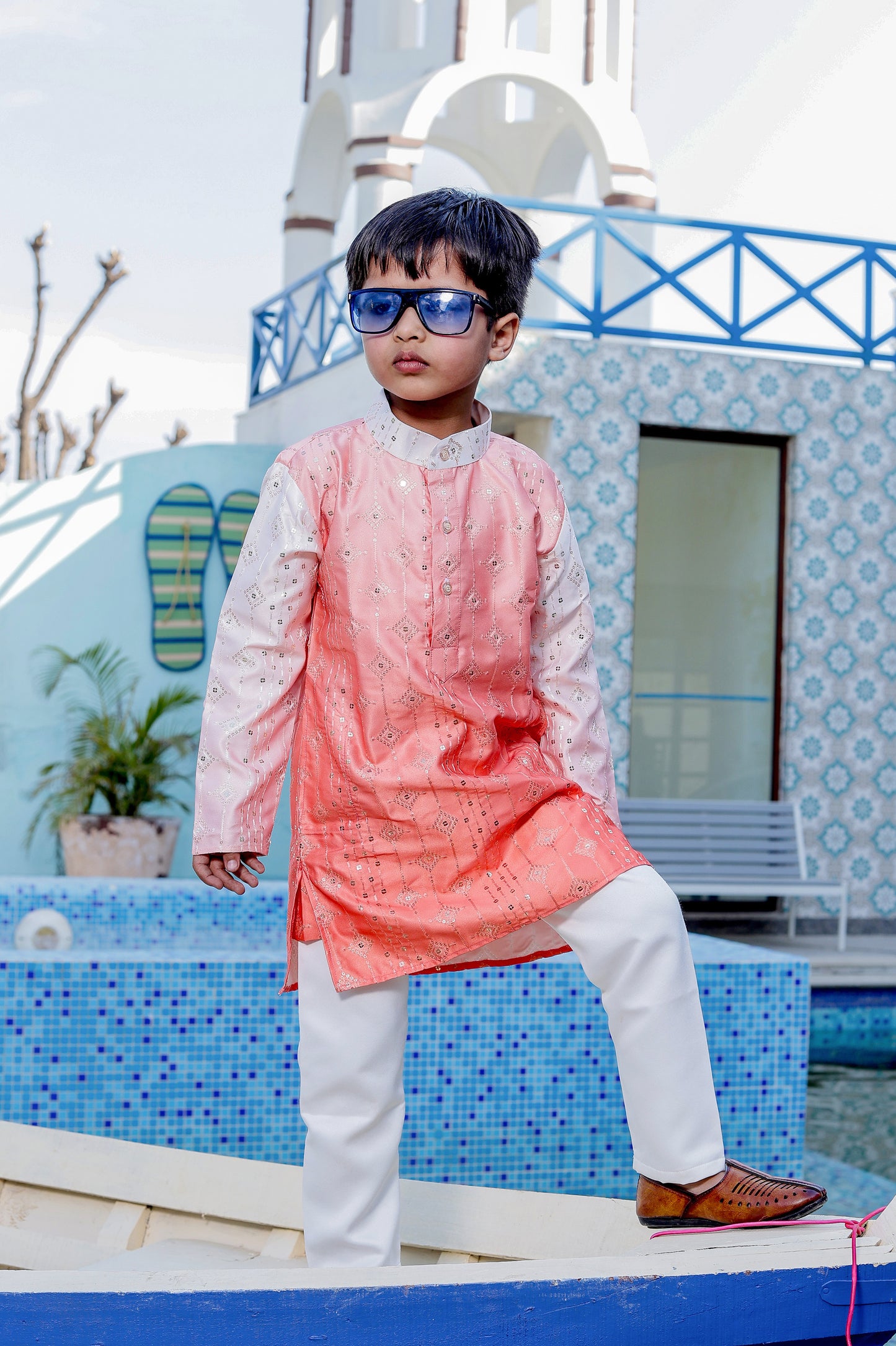 Father-Son Orange Tie & Dye Ombre Kurta Pajama Combo Set