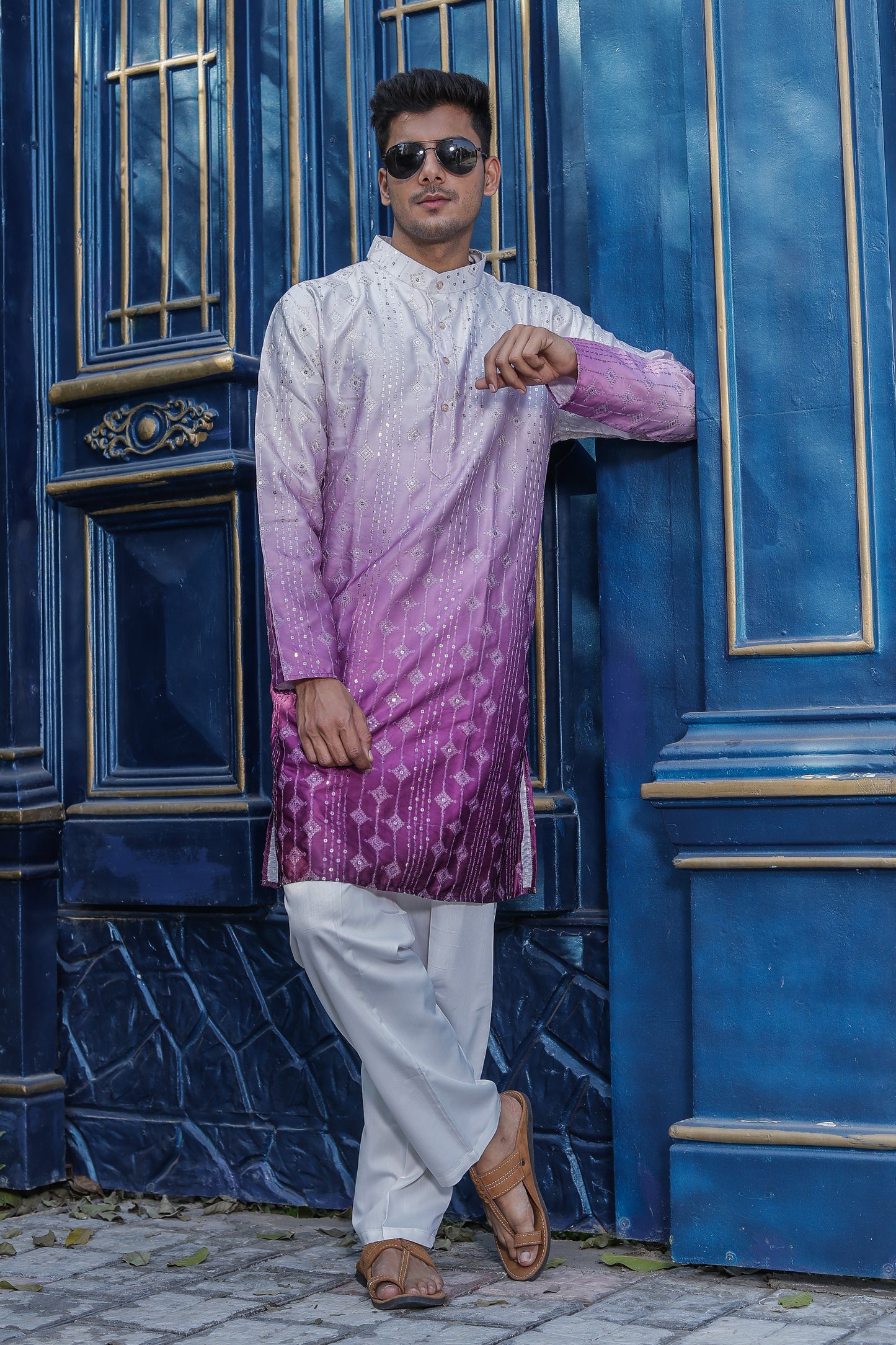 Father-Son Purple Tie & Dye Ombre Kurta Pajama Combo set