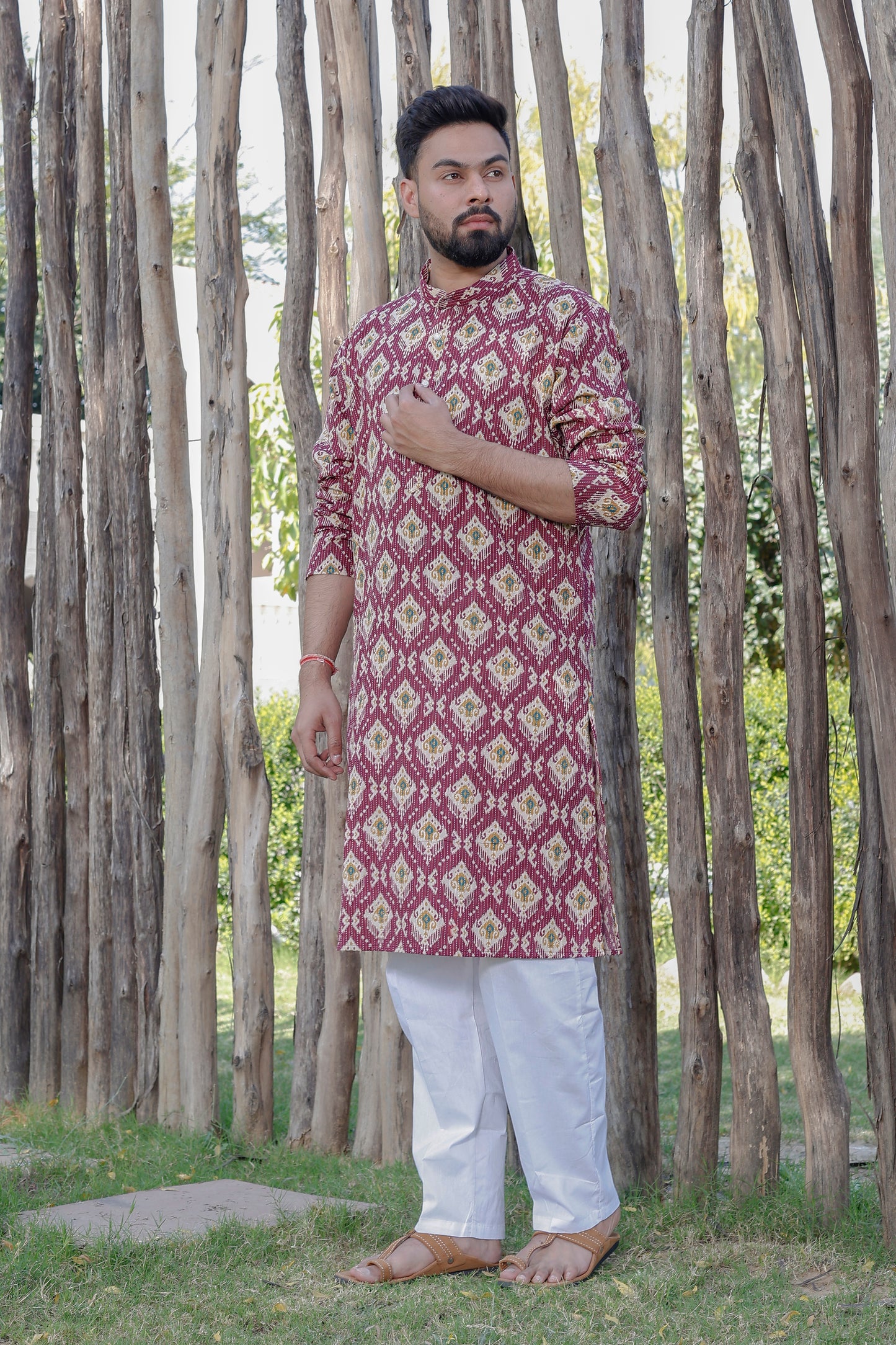 Father-Son Maroon Mandala Print Kurta Pajama Combo Set