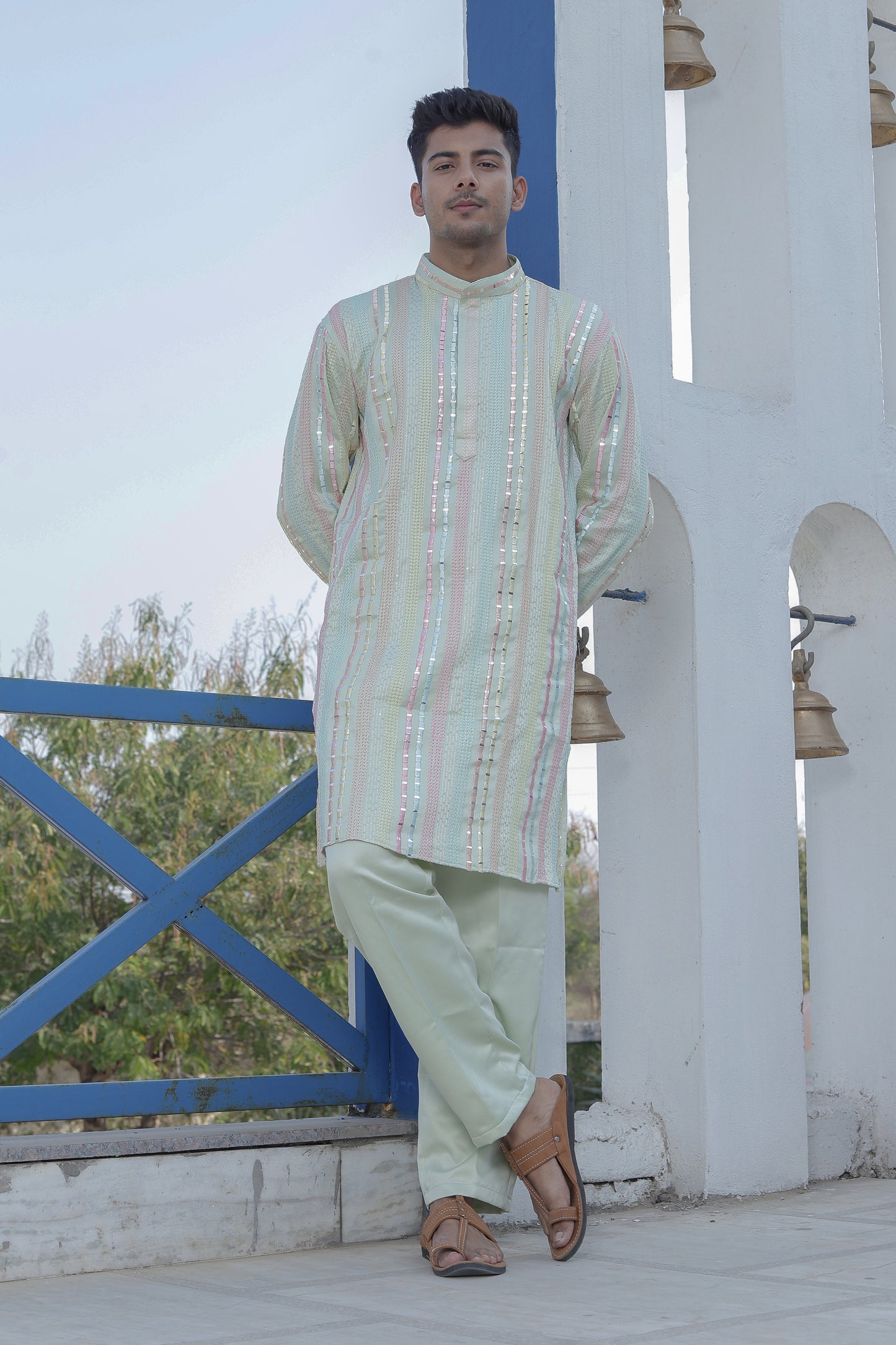 Father-Son Ivory Striped Kurta Pajama Combo Set
