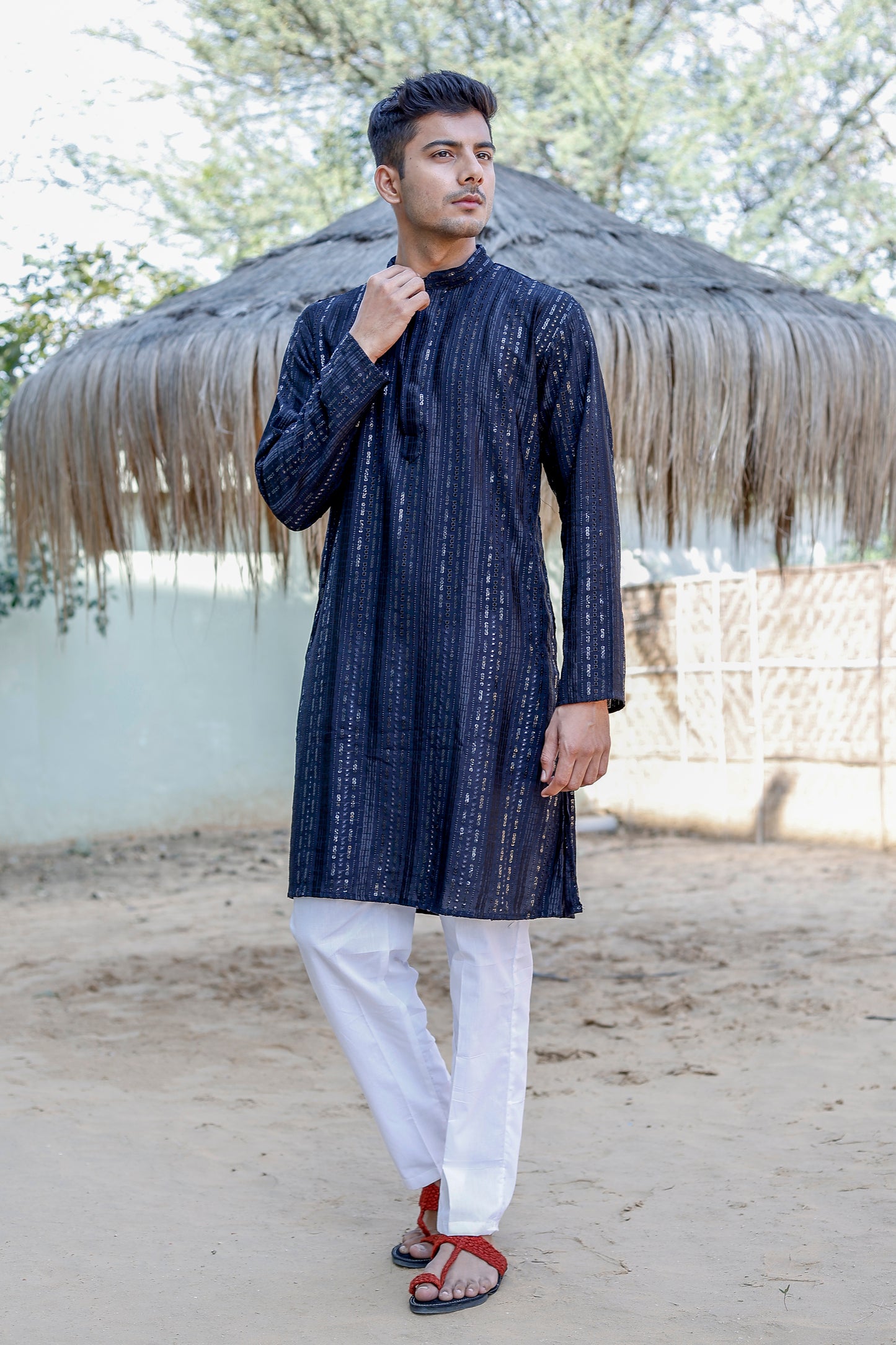 Father-Son Black Schiffli Kurta Pajama Combo Set