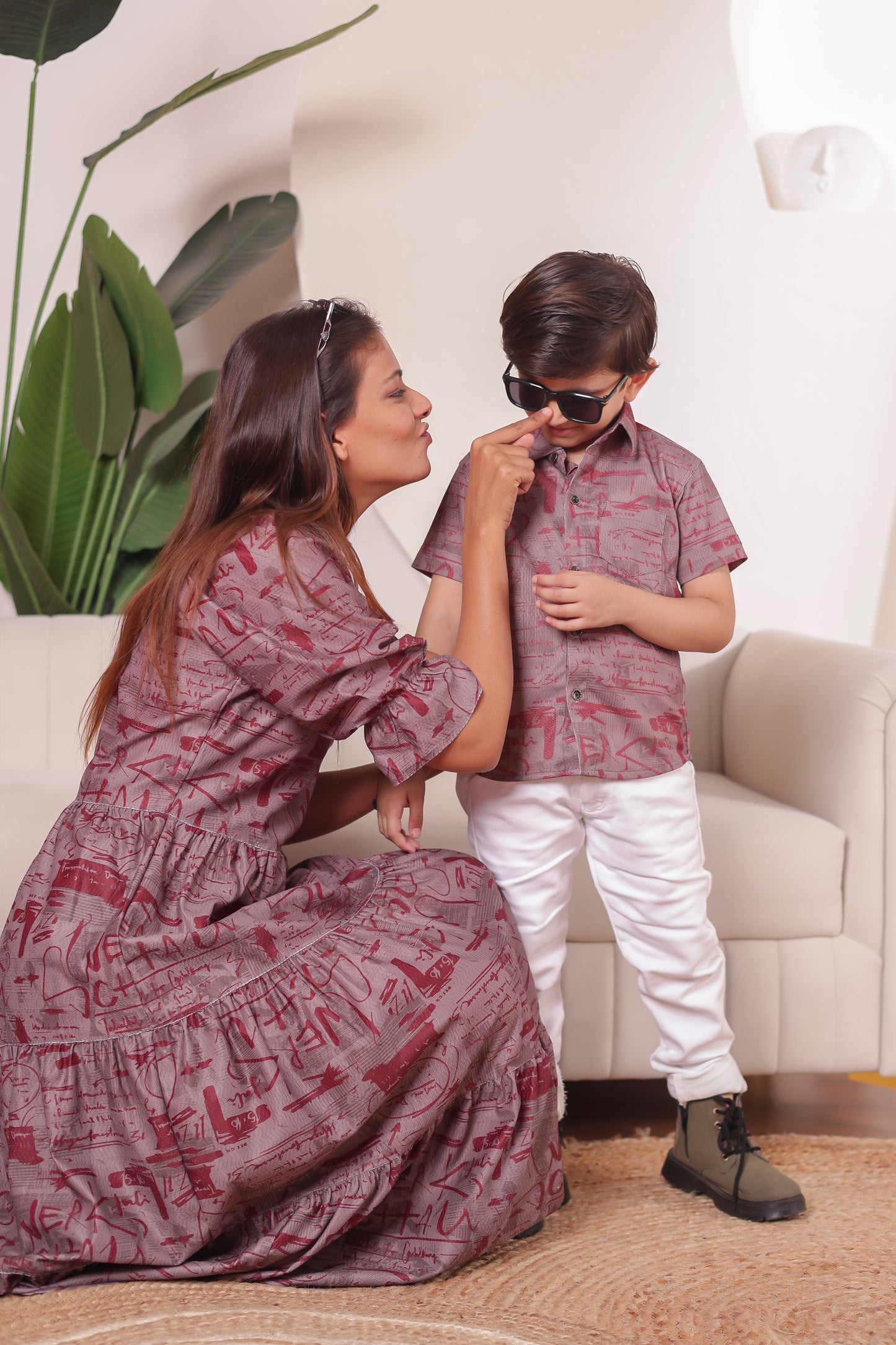 Mother and son twinning in vibrant Fiesta cotton outfits – stylish and comfortable for parties and weekend outings
