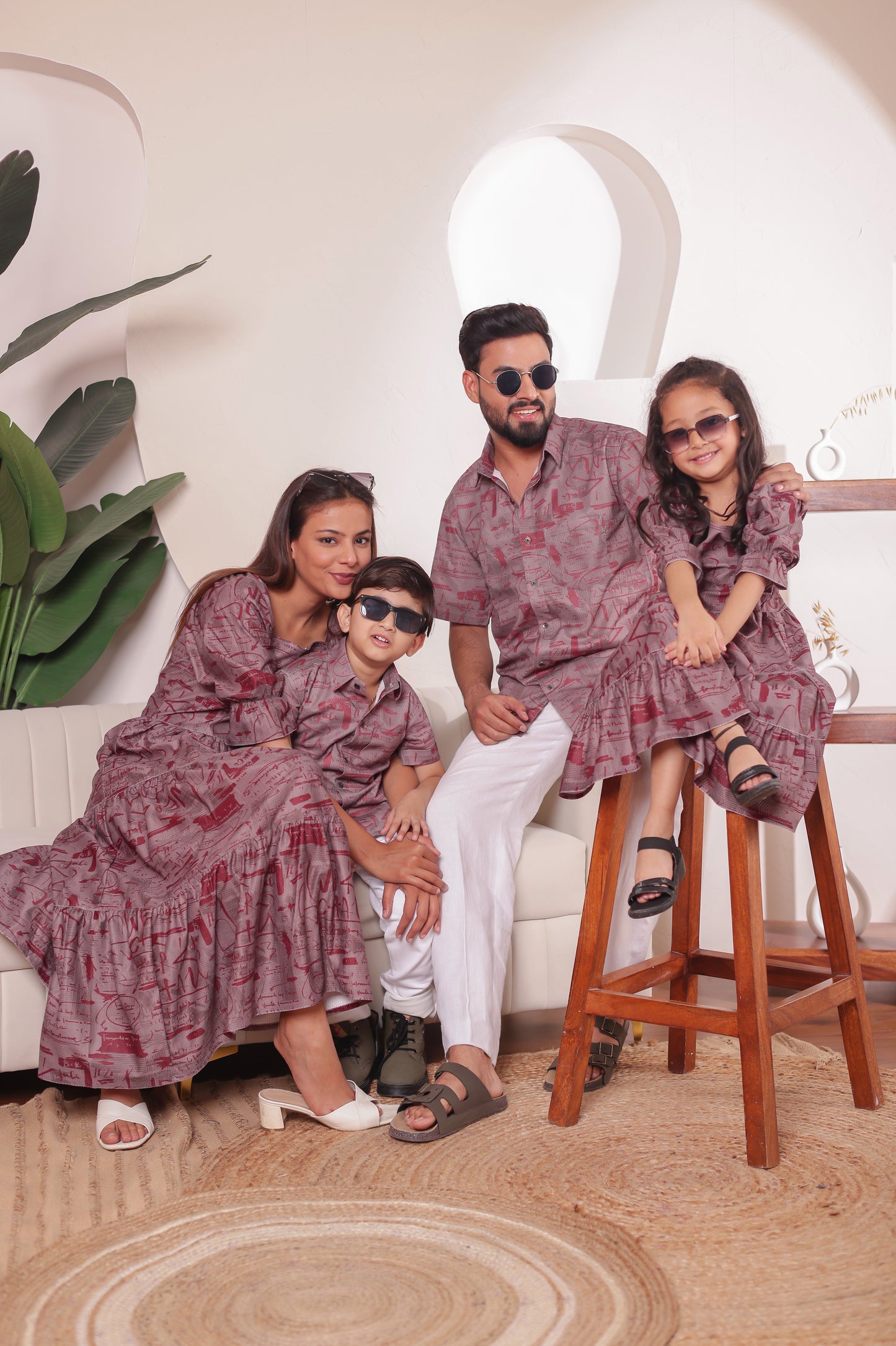 Coordinated family wearing Fiesta Combo Set in soft cotton – perfect for stylish outdoor parties, family photoshoots, and festive get-togethers