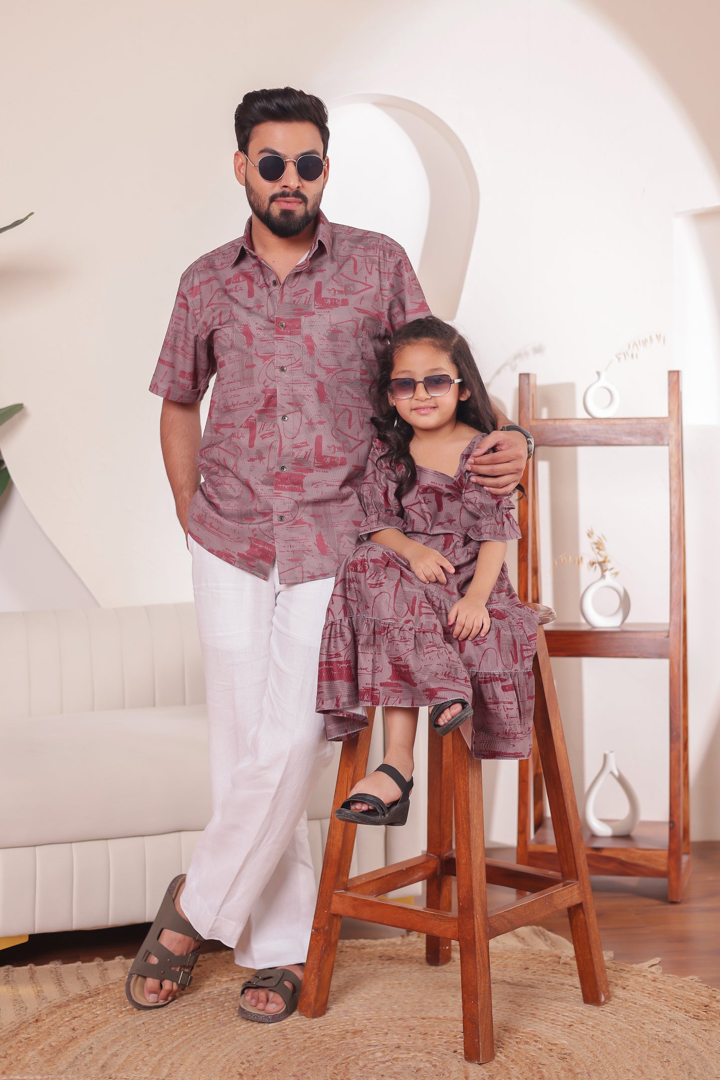 Father and daughter in coordinated Fiesta Combo Set – soft cotton wear ideal for bonding moments and festive gatherings