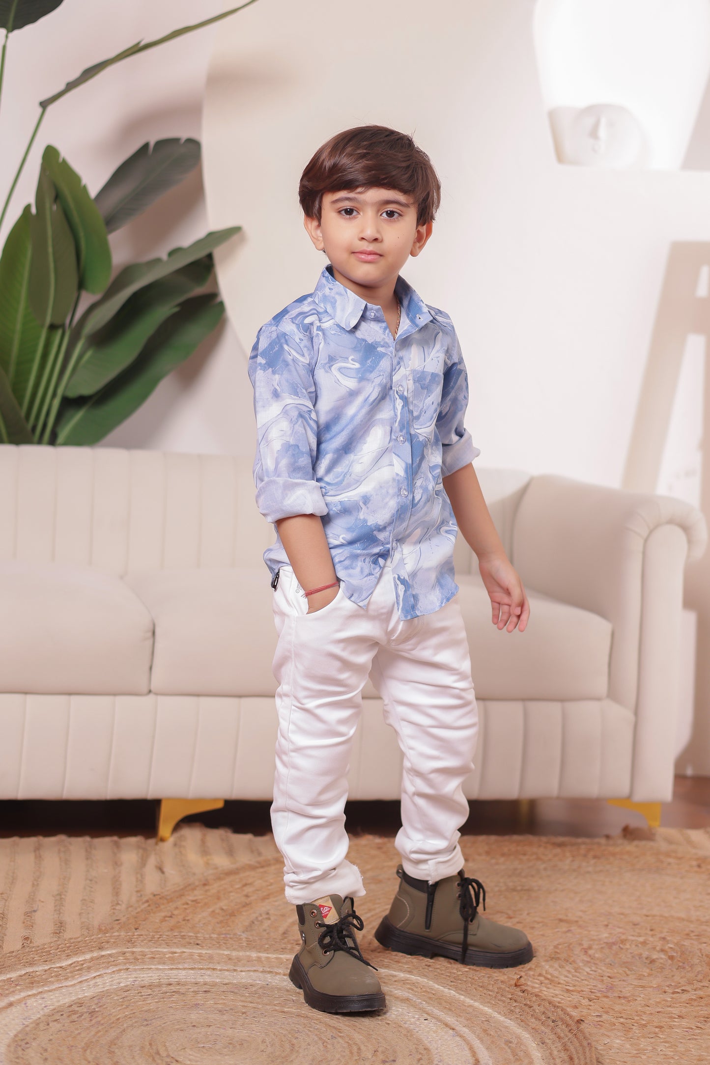 Solo boy’s Aqua Harmony outfit – comfortable cotton kurta in vibrant aqua print, ideal for twinning with family or wearing solo in style