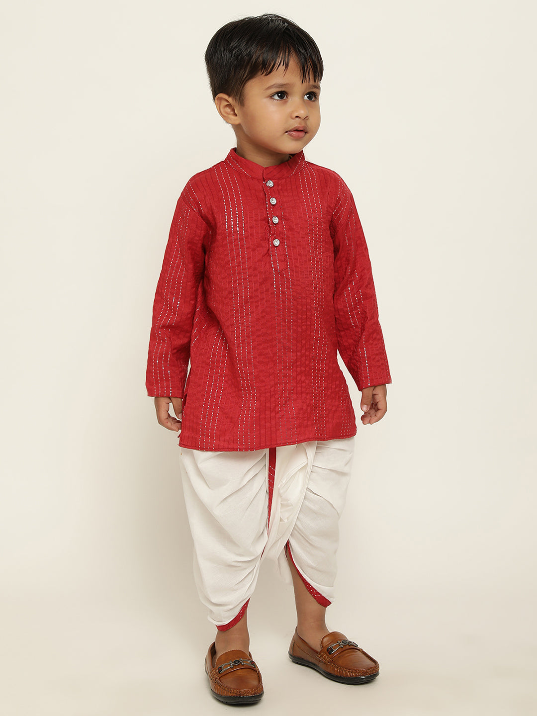 Red Seq Boys Dhoti Kurta Set