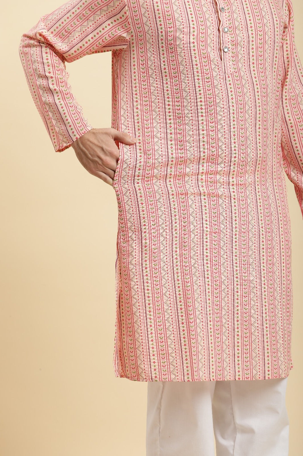 Father-Son Blush Pink Waves Kurta Pajama Combo Set