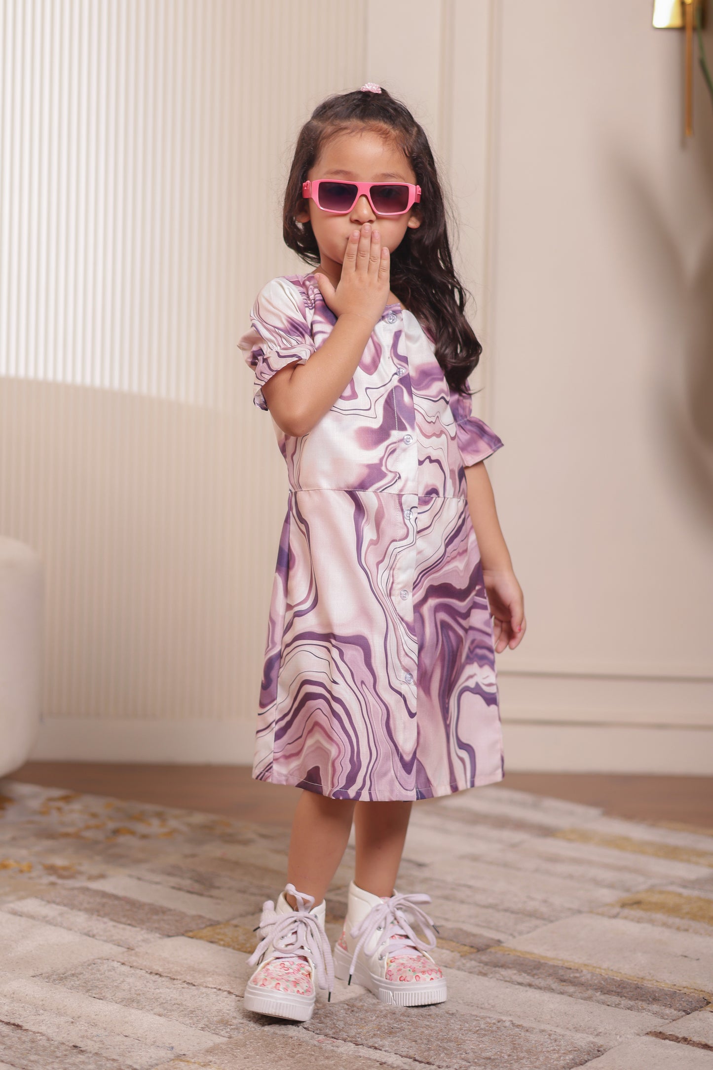 Girls’ abstract print shirt from Twist & Traditions family combo. Stylish piece for twinning or individual wear.