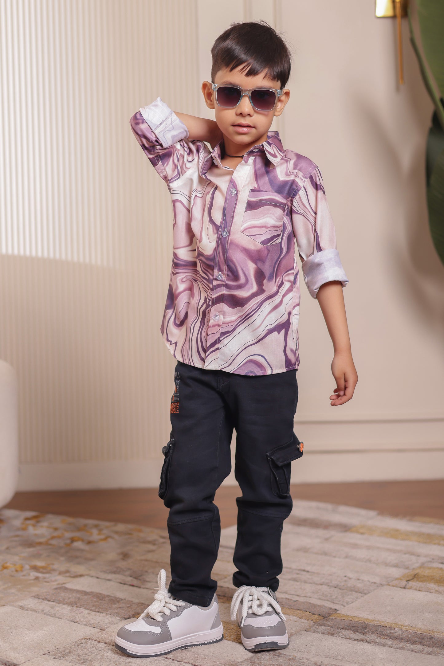 Boys’ cotton shirt in abstract print from Twist & Traditions matching family outfit range. Comfortable, fun, and perfect for everyday wear or twinning.