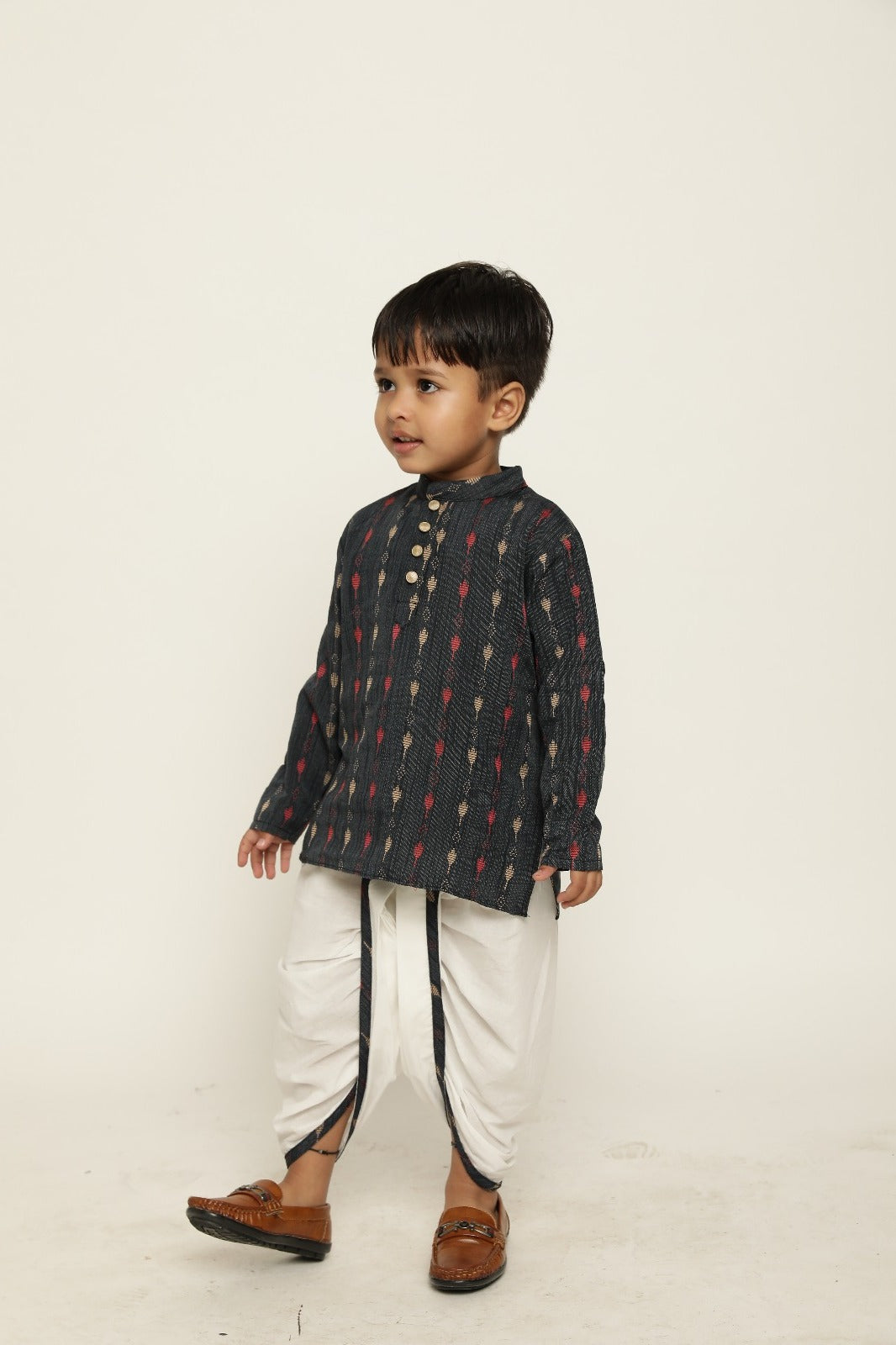Boy’s ivory sky blue kurta pajama set – comfortable ethnic wear for festive celebrations, weddings, and twinning with dad