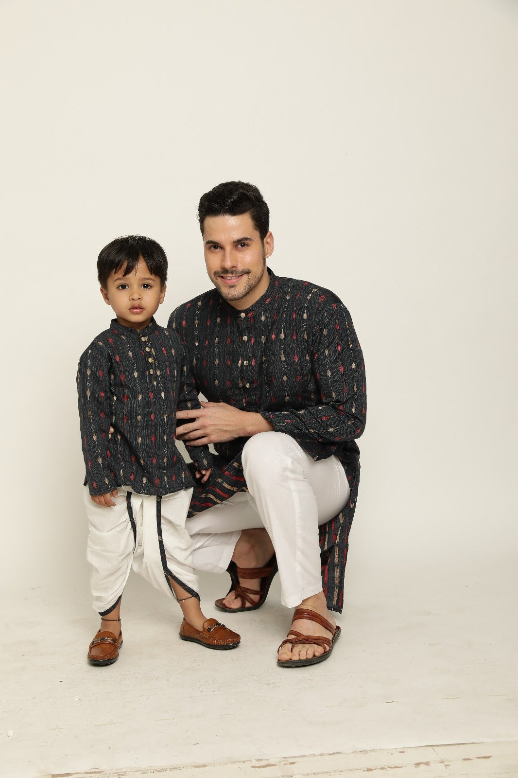 Father-Son Classic Black Dhoti Kurta Pajama Combo Set