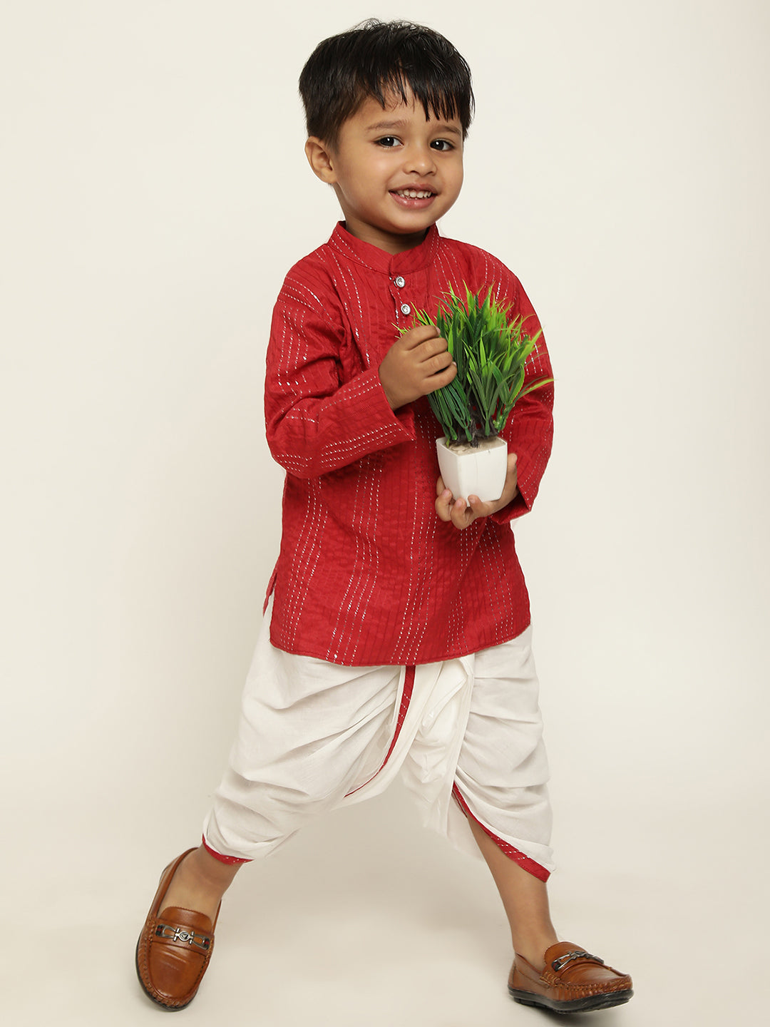 Red Seq Boys Dhoti Kurta Set