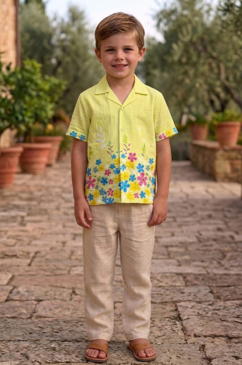 yellow border print Boys Shirt
