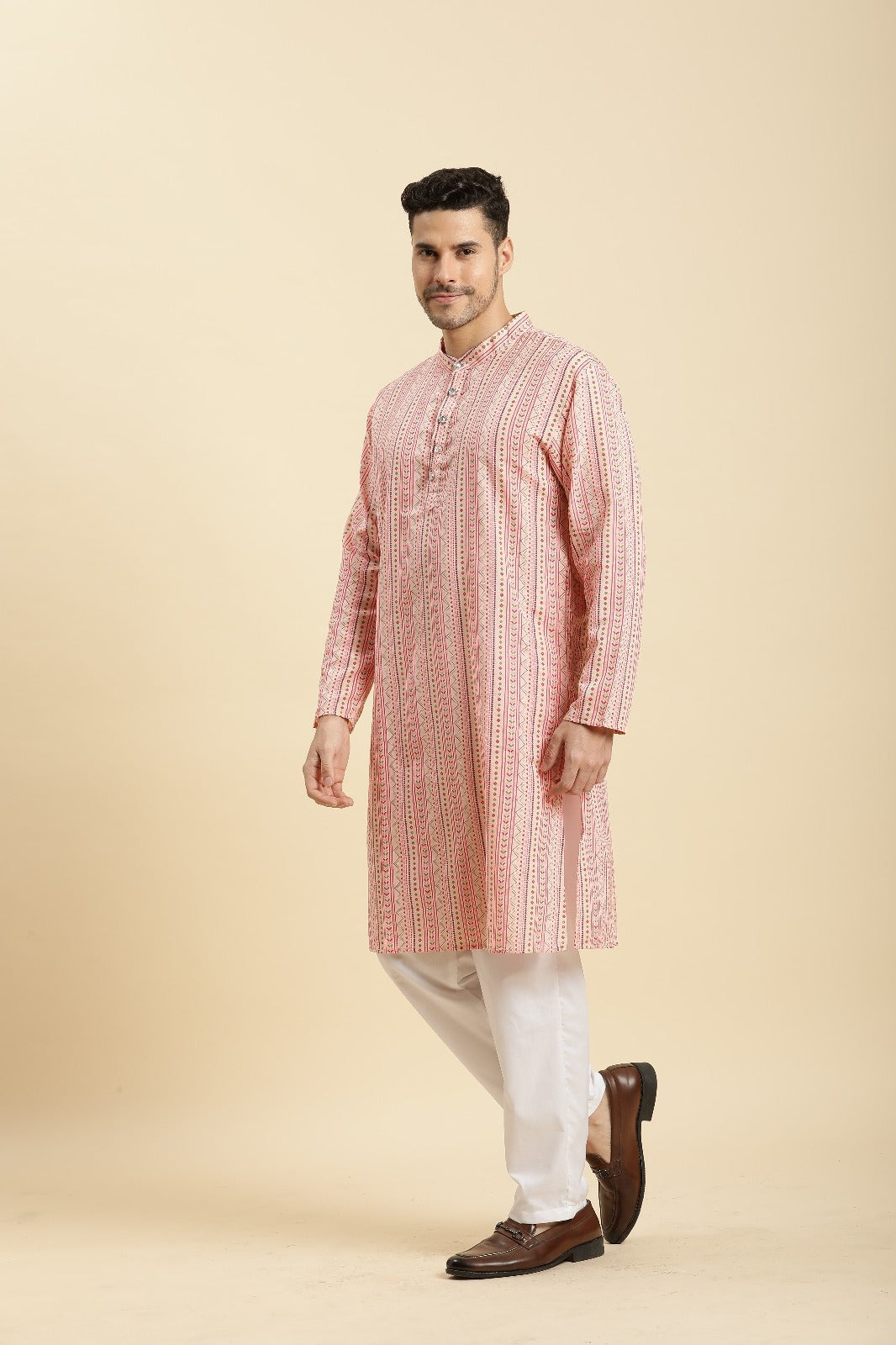 Father-Son Blush Pink Waves Kurta Pajama Combo Set