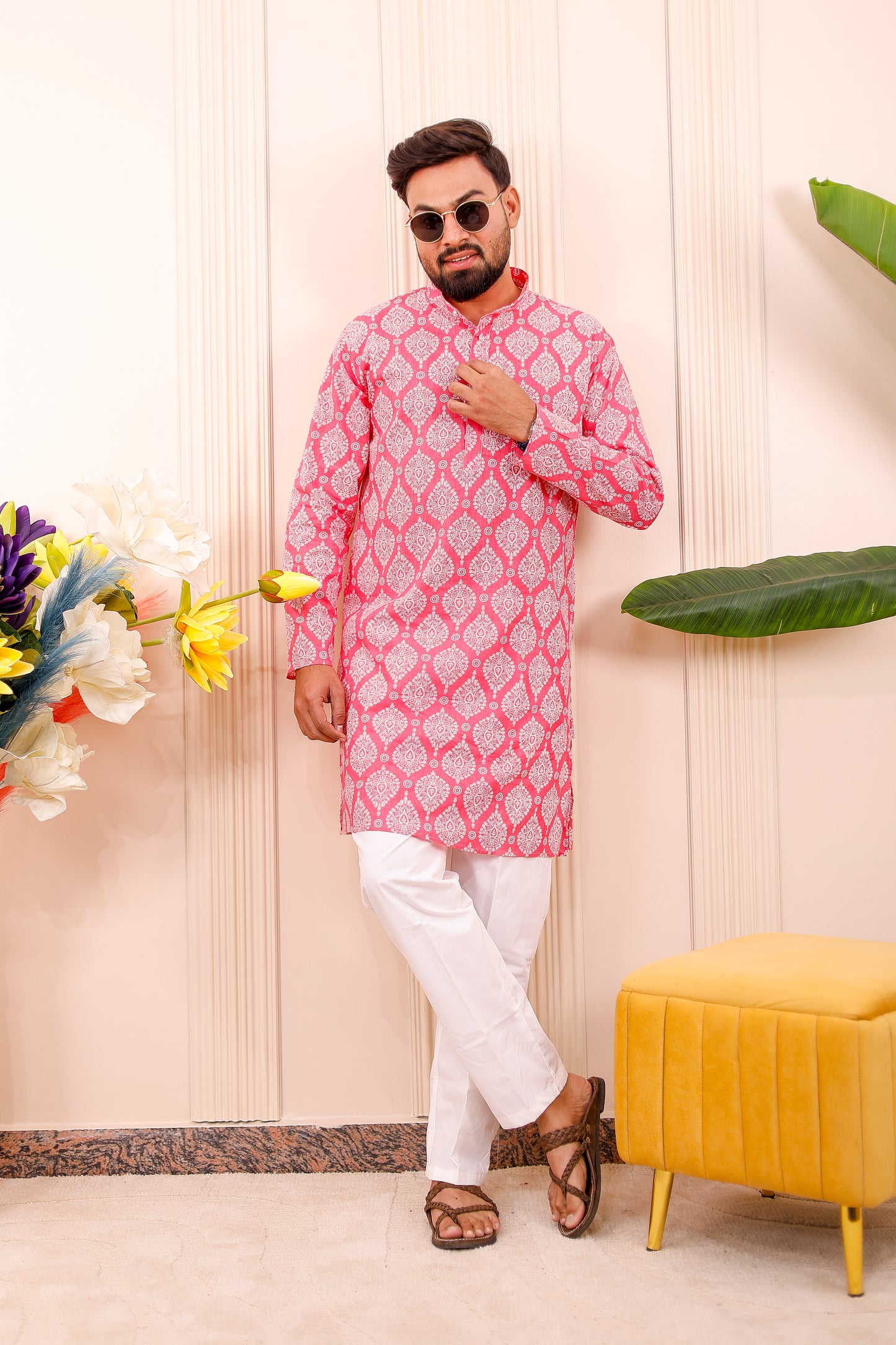 Pink Ikkat | Couple Matching Kurta Outfit