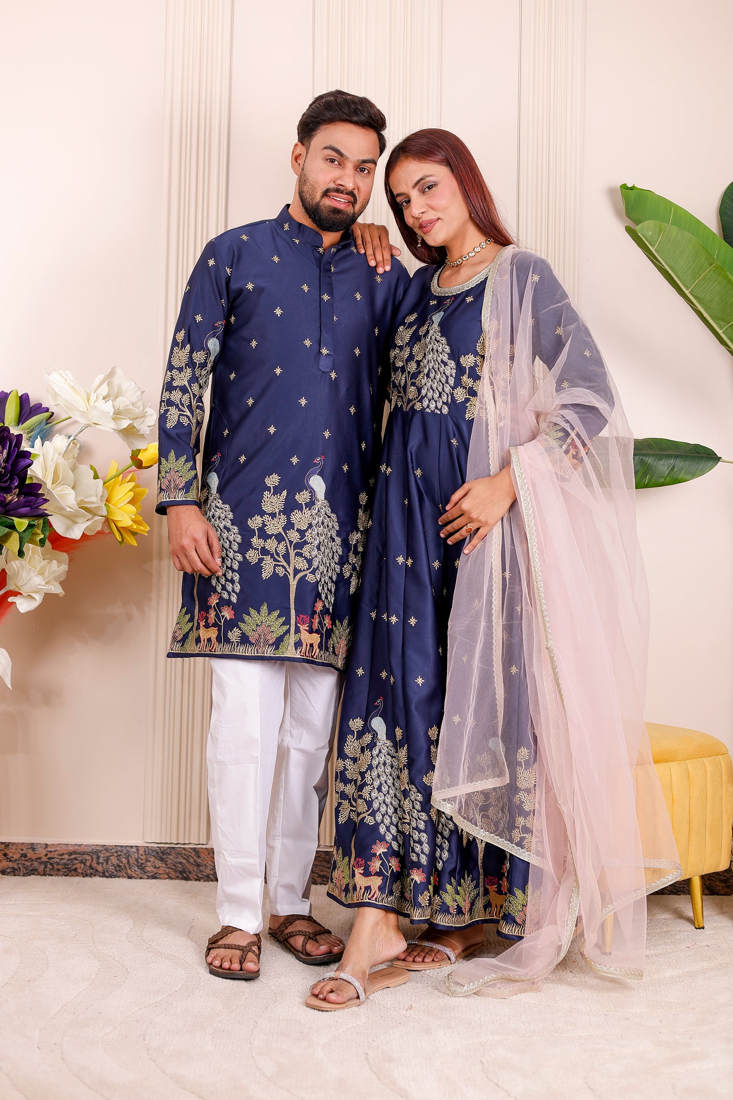 Nazakat Blue Peacock Embroidered Ethnic | Couple Matching Outfit â¨