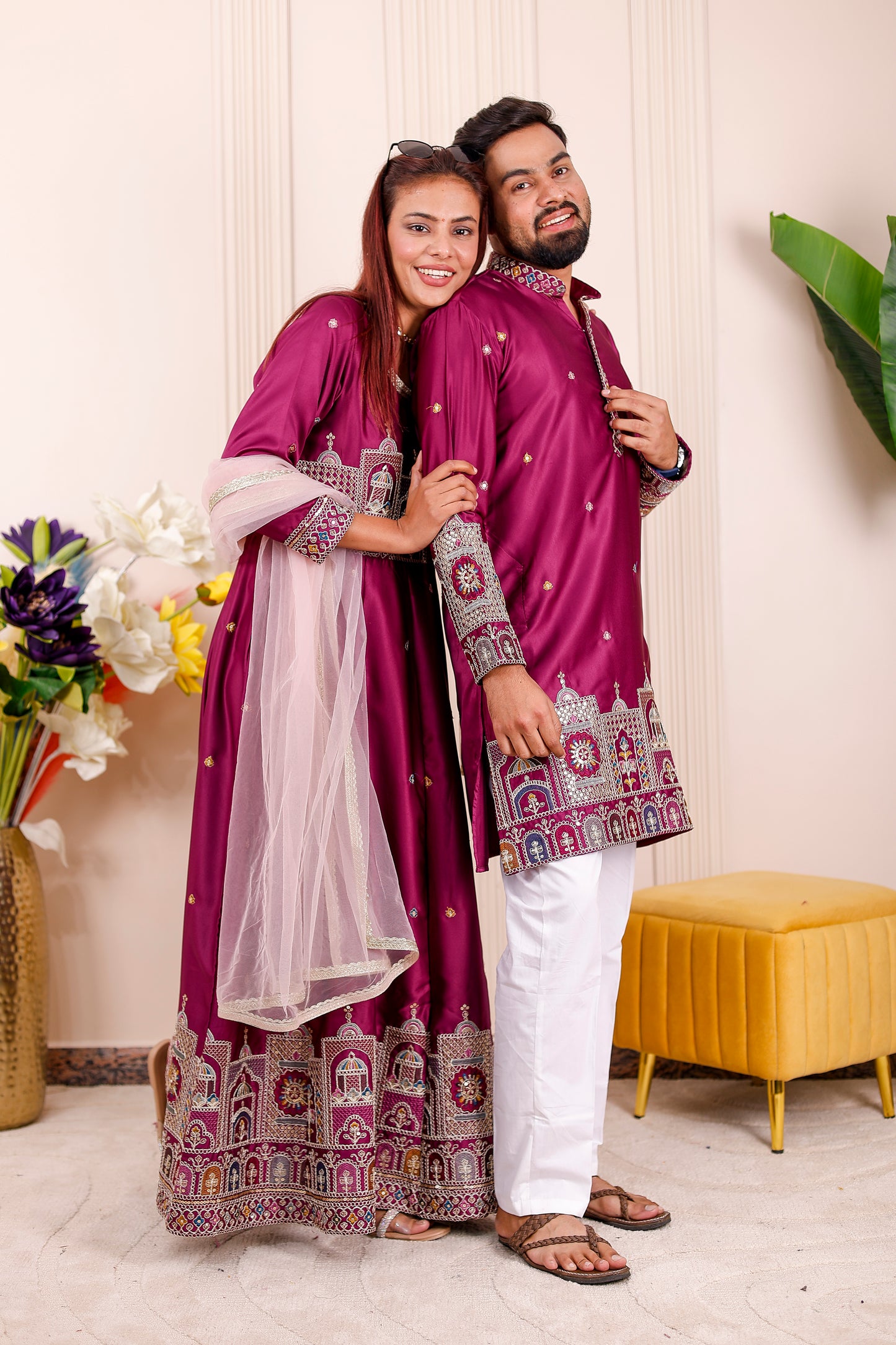Purple Heritage Embroidered Ethnic | Couple Matching Outfit