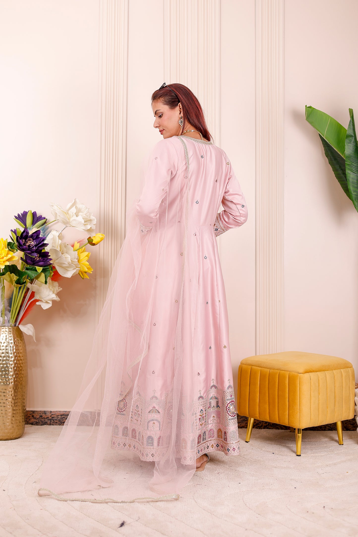 Pastel Pink Heritage Embroidered | Women Ethnic dress