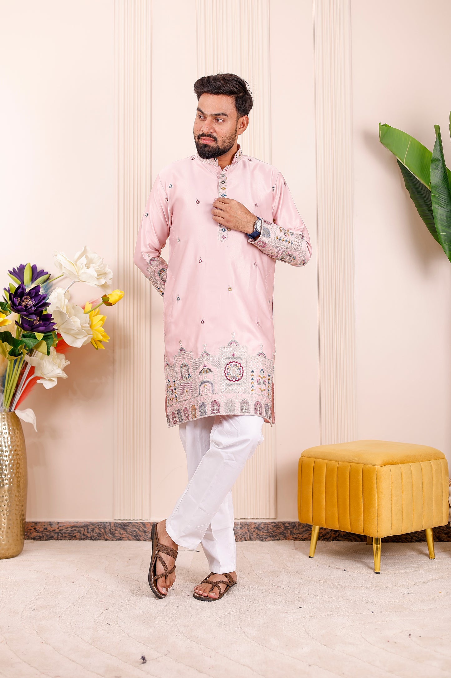 Pastel Pink Heritage Embroidered Ethnic | Couple Matching Outfit