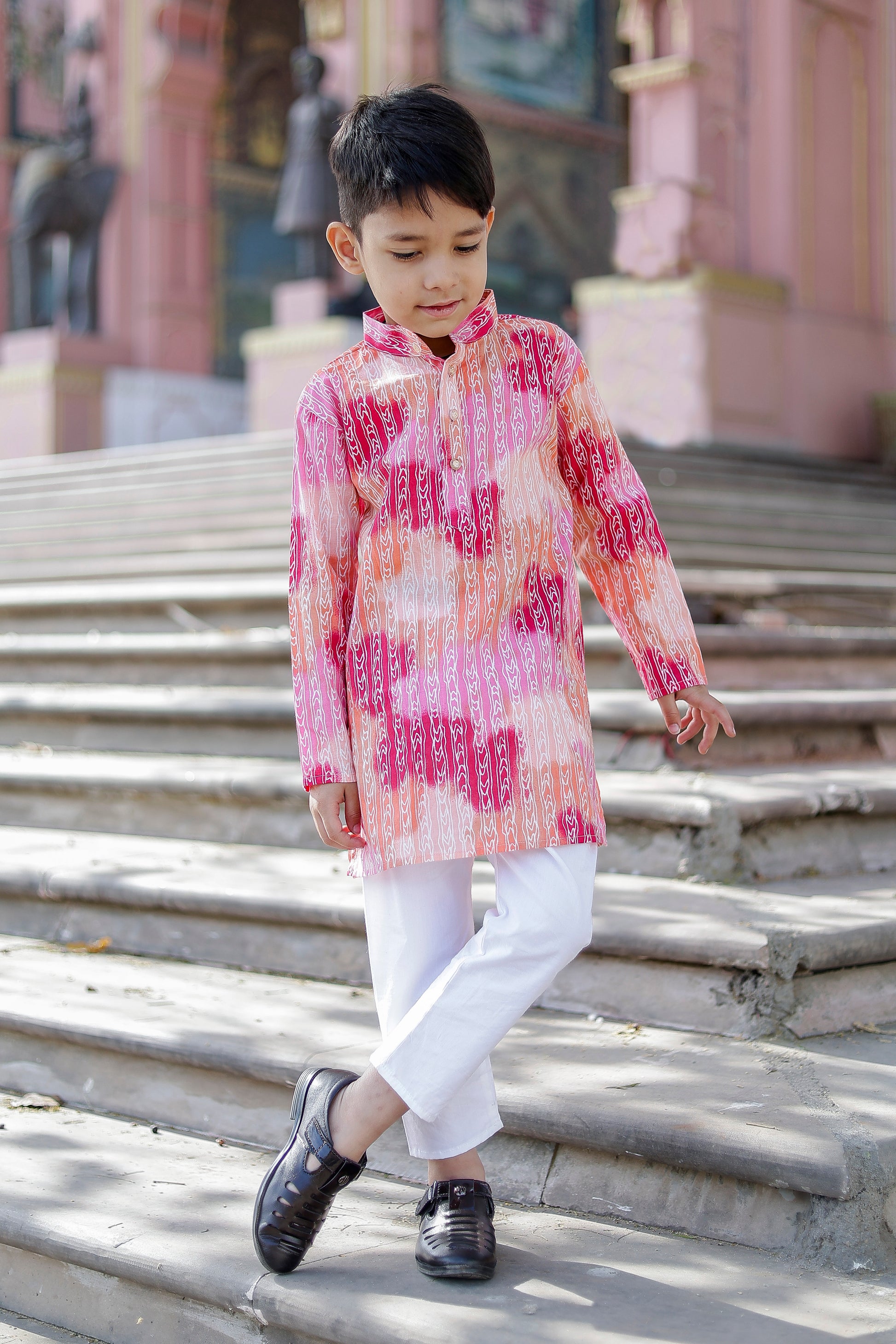 Boys’ Pink Ombre Kurta Pajama Matching Set for twinning in style