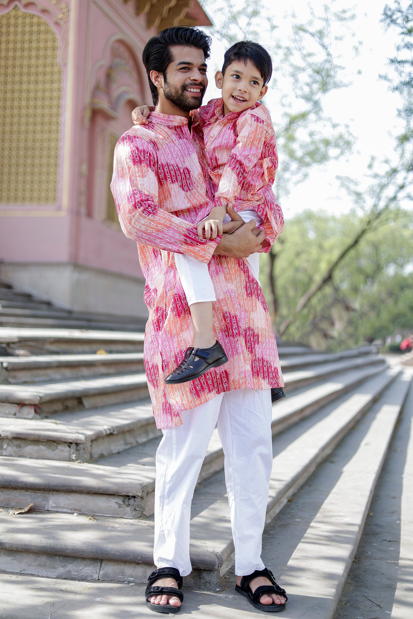 Father-Son Pink Ombre Kurta Pajama Combo Set