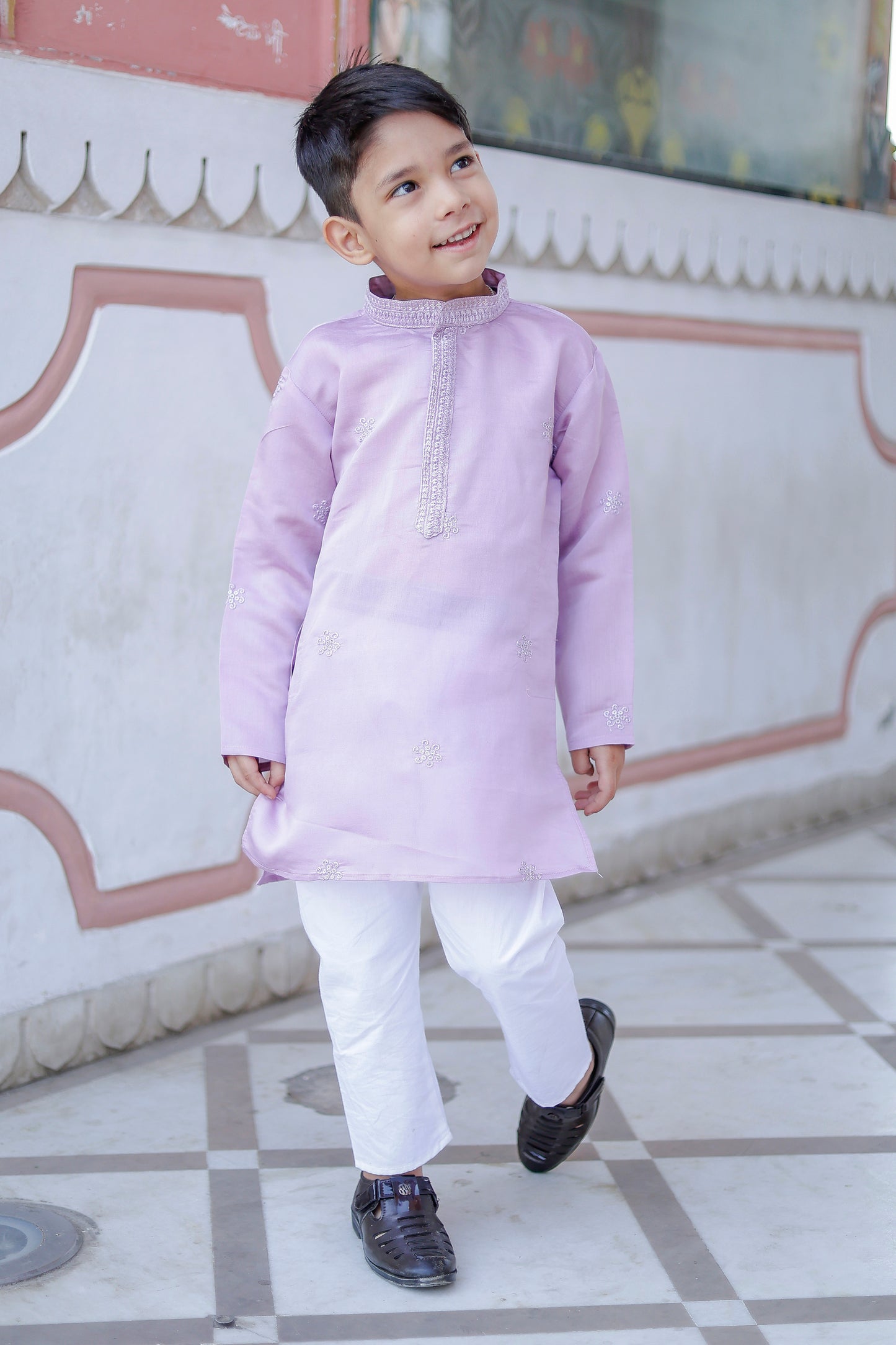 Boy’s lavender embroidered kurta pajama — cute festive ethnic wear