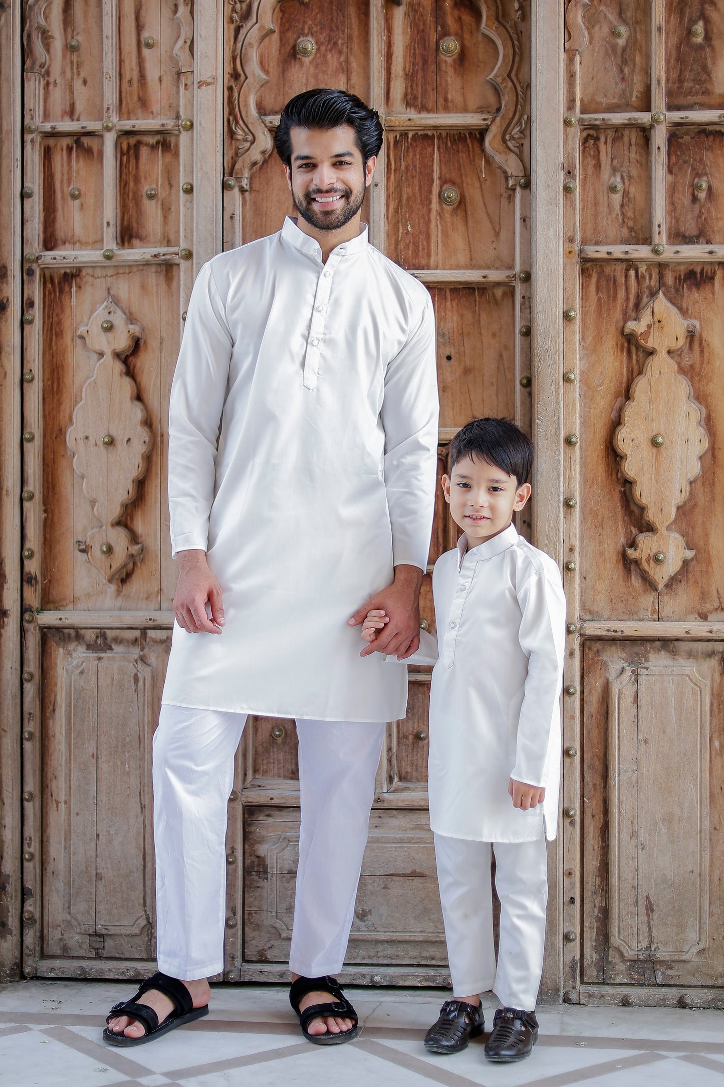 Father-Son Classic White Kurta Pajama Combo Set