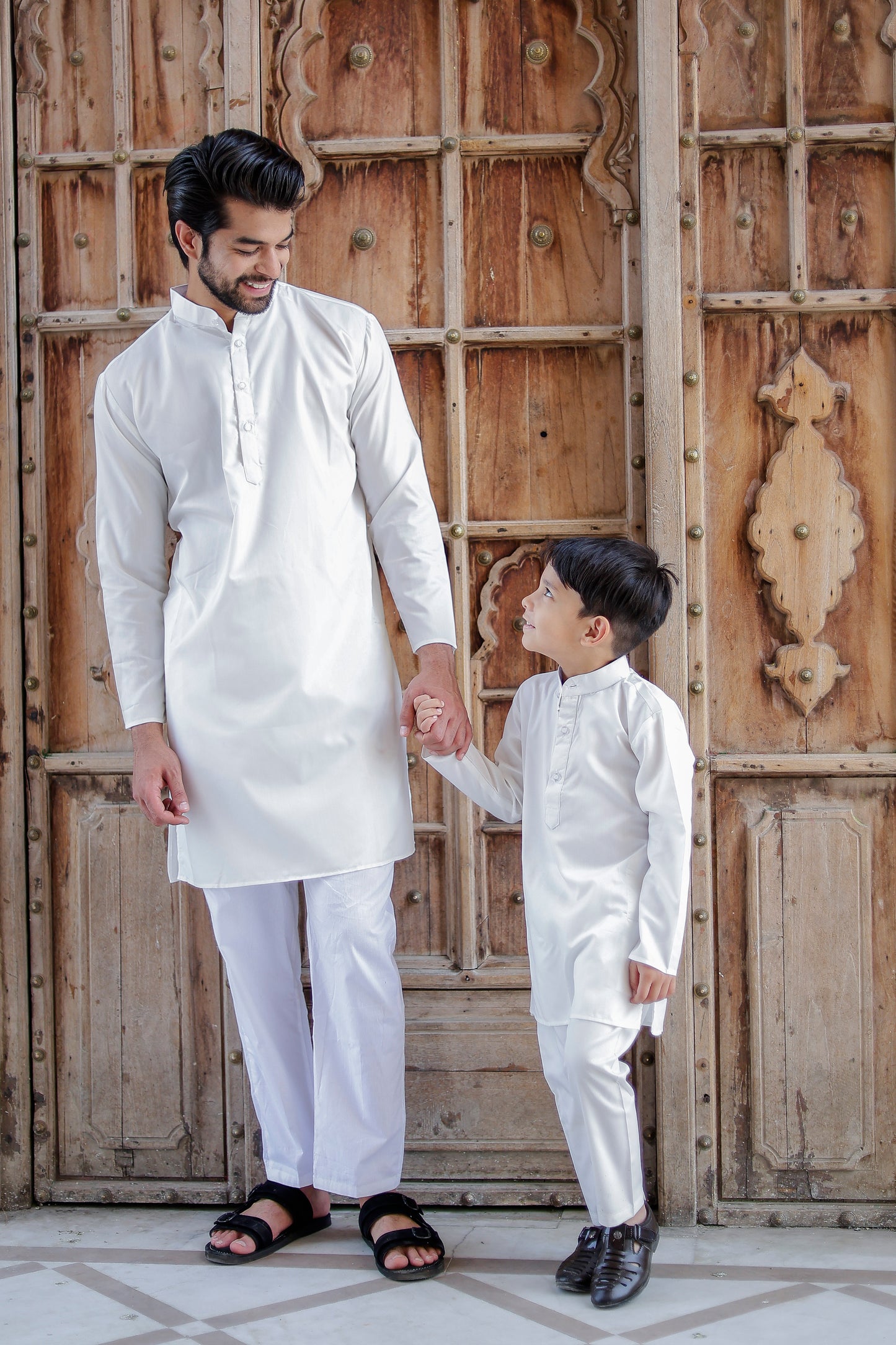 Father-Son Classic White Kurta Pajama Combo Set