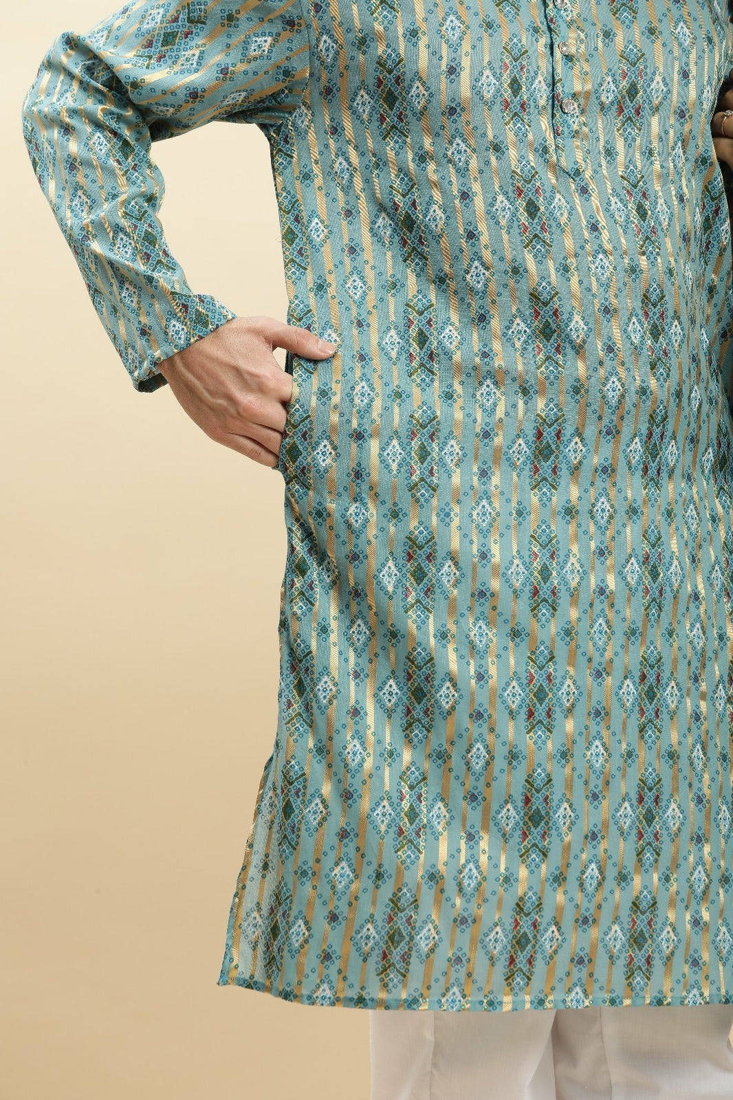 Father-Son Aqua Blue Abstract Print Kurta Pajama Combo Set