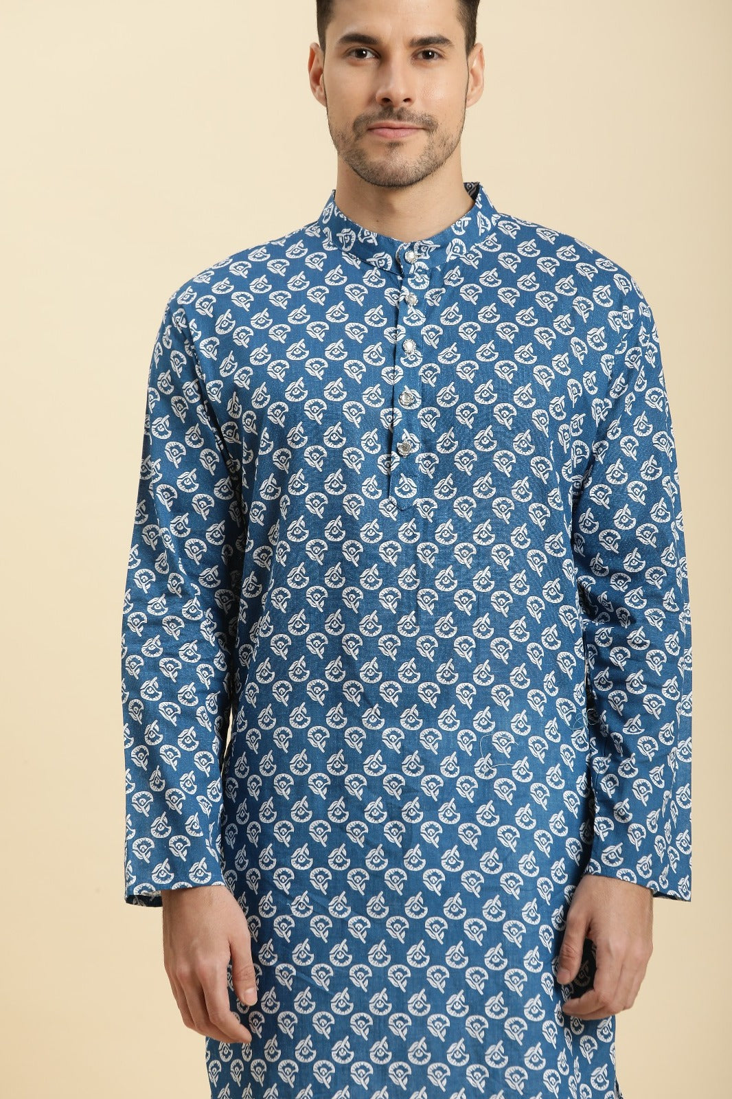 Father-Son Blue Printed Kurta Pajama Combo Set