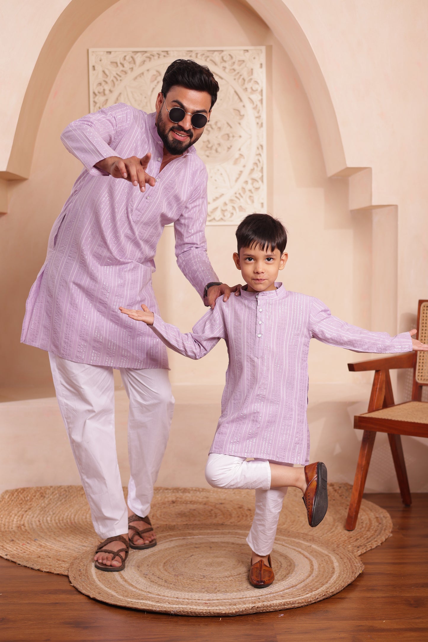 Father-Son Lilac Patterned Kurta Pajama Combo Set
