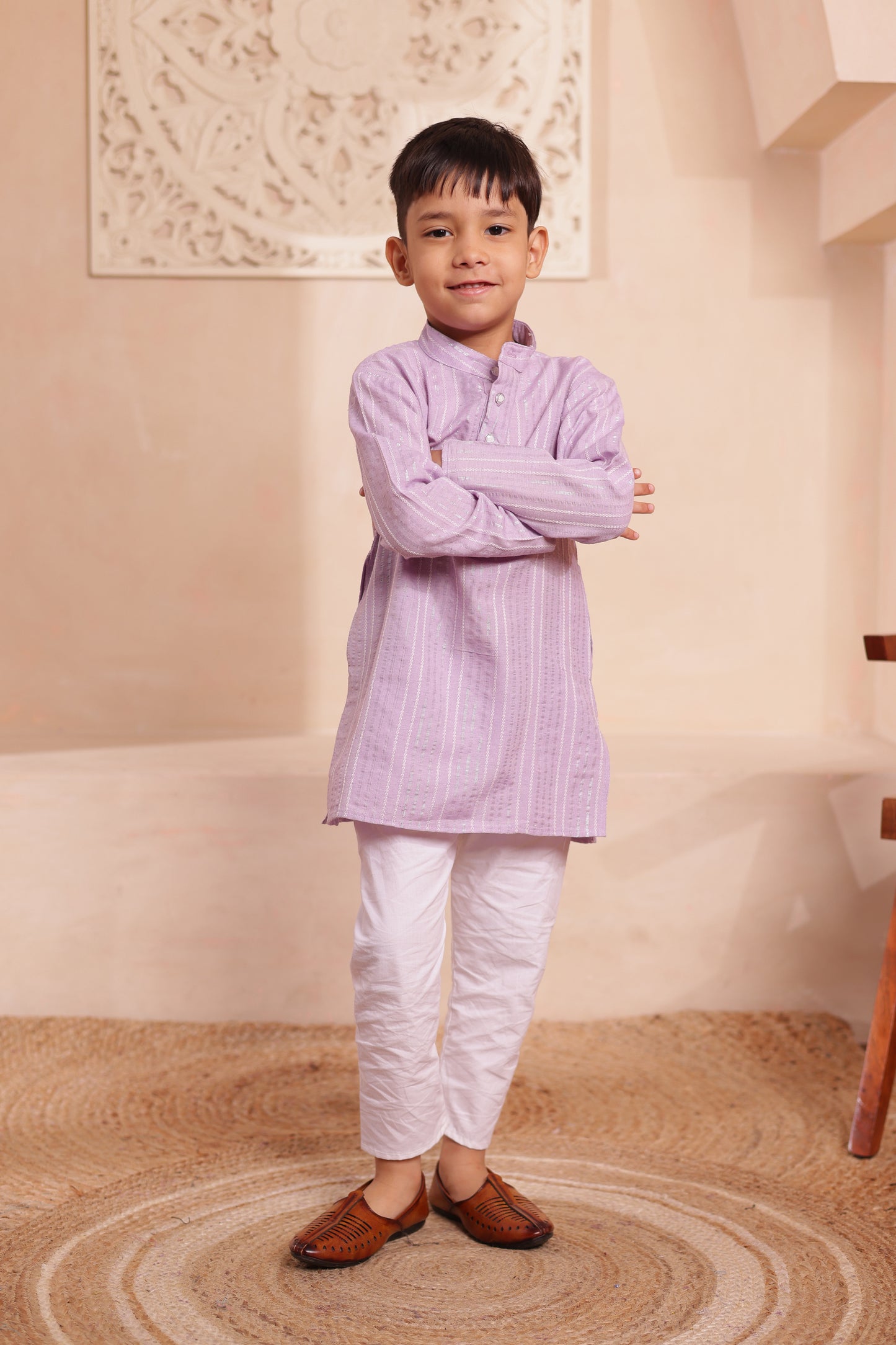Kids’ lilac ethnic kurta pajama — perfect for festive occasions and ceremonies