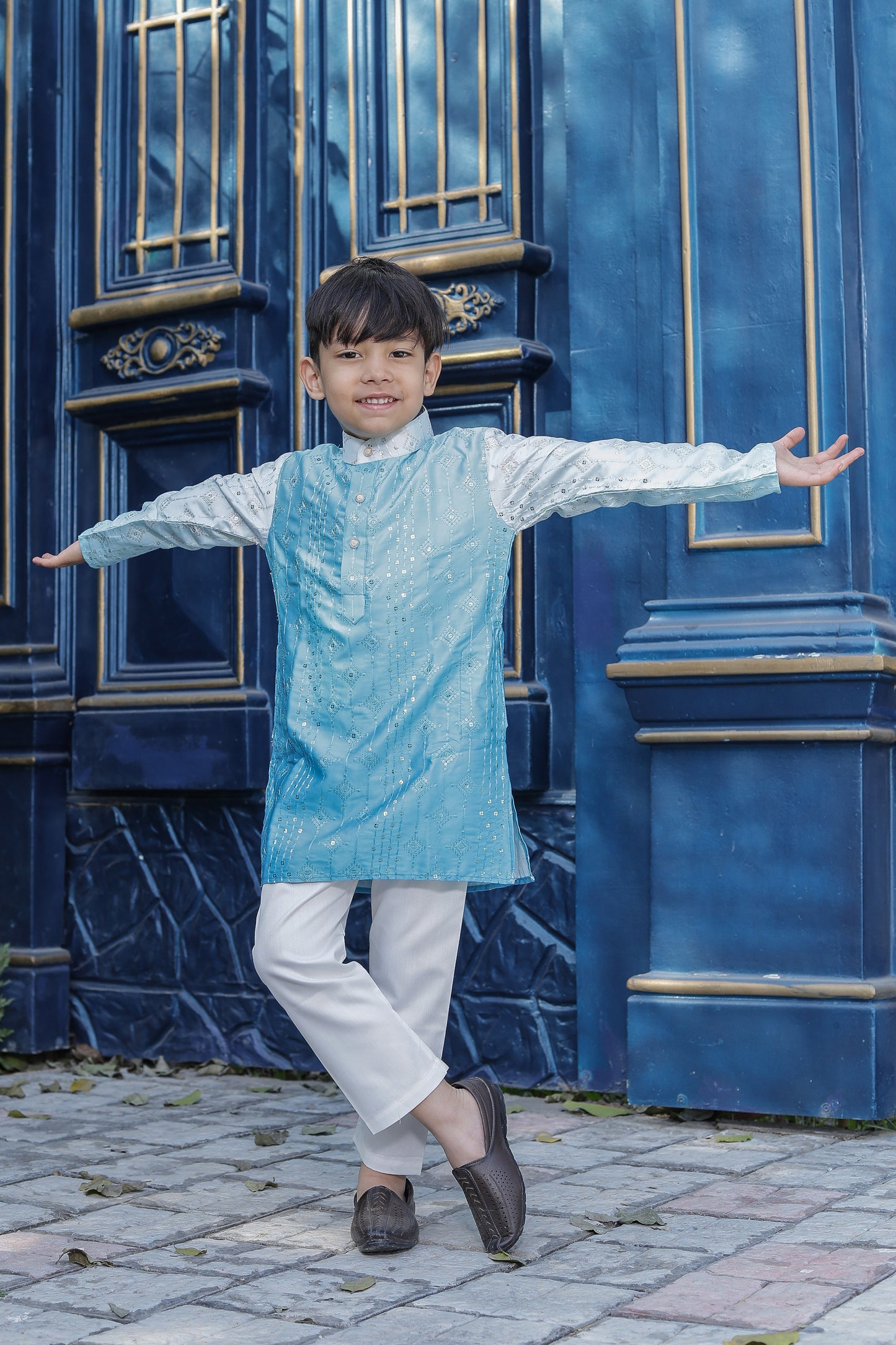 Father-Son Sky Blue Tie & Dye Ombre Kurta Pajama Combo Set