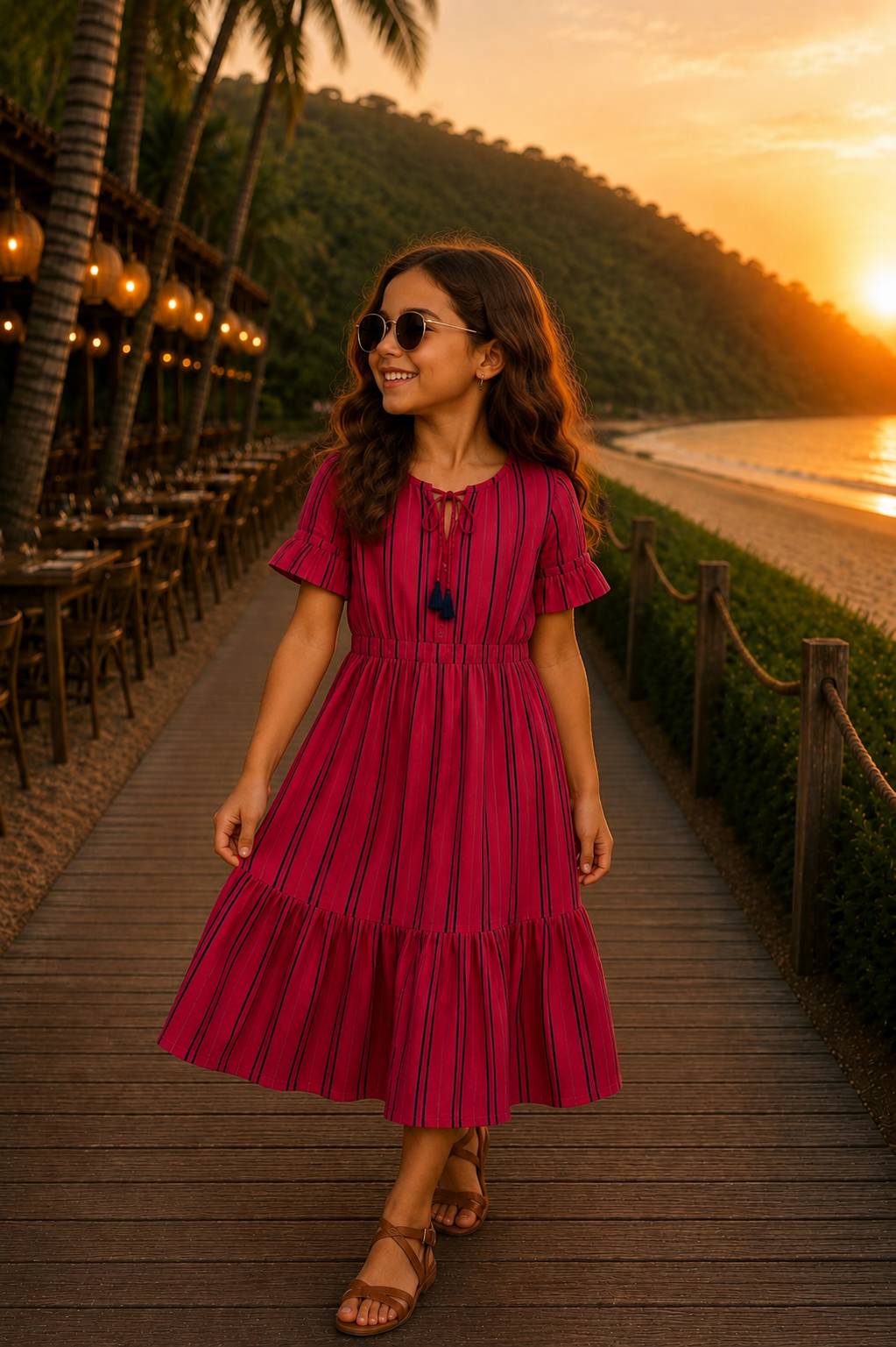 Fuchsia Noir Stripes Girl Dress