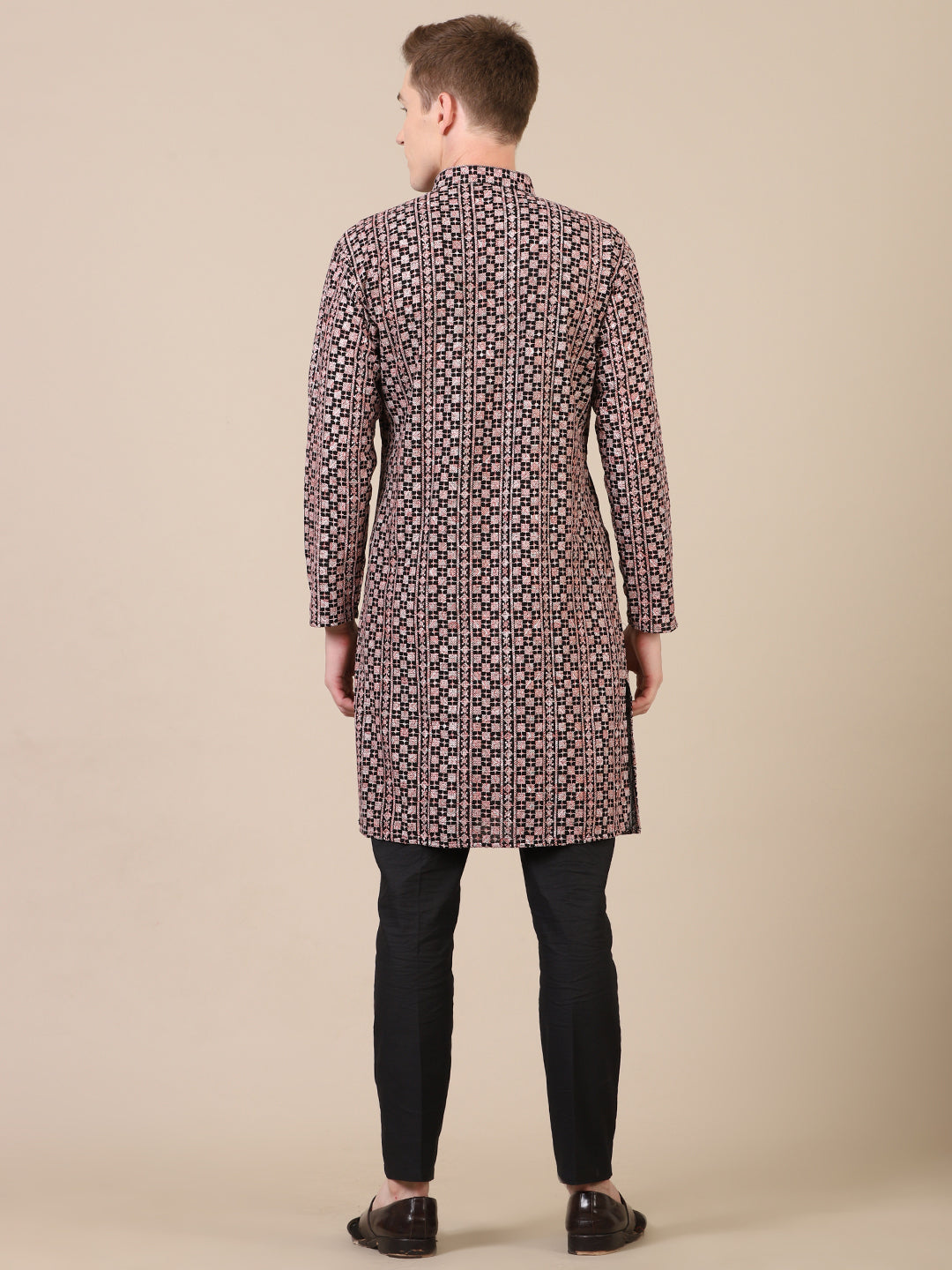 Father-Son Blush Pink Black Heritage Check Kurta Pajama Combo Set