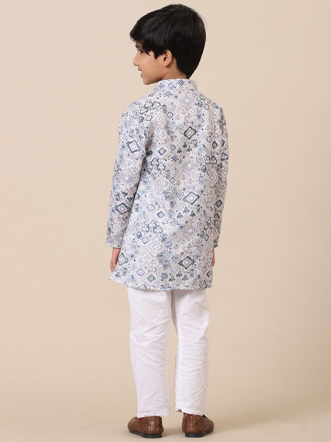 Father-Son Blue Abstract Print Kurta Pajama Combo Set