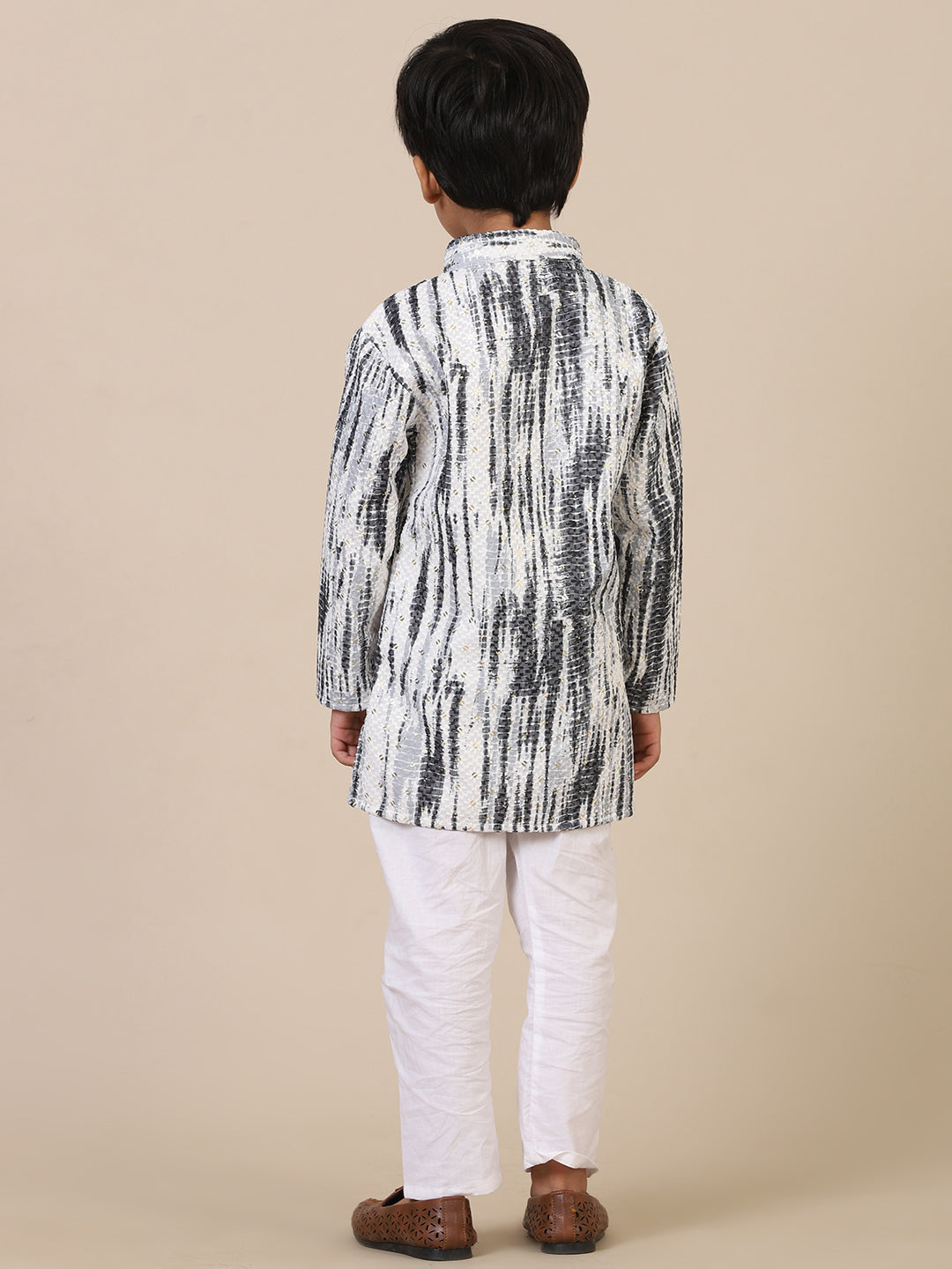 Father-Son Black & White Digital Print Kurta Pajama Combo Set