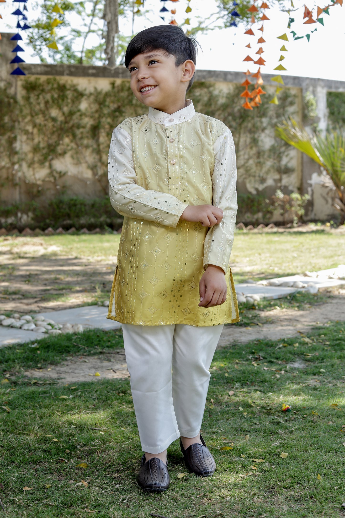 Boys’ Yellow Tie & Dye Ombre Kurta Pajama – Kids Ethnic Wear for Weddings & Festivals