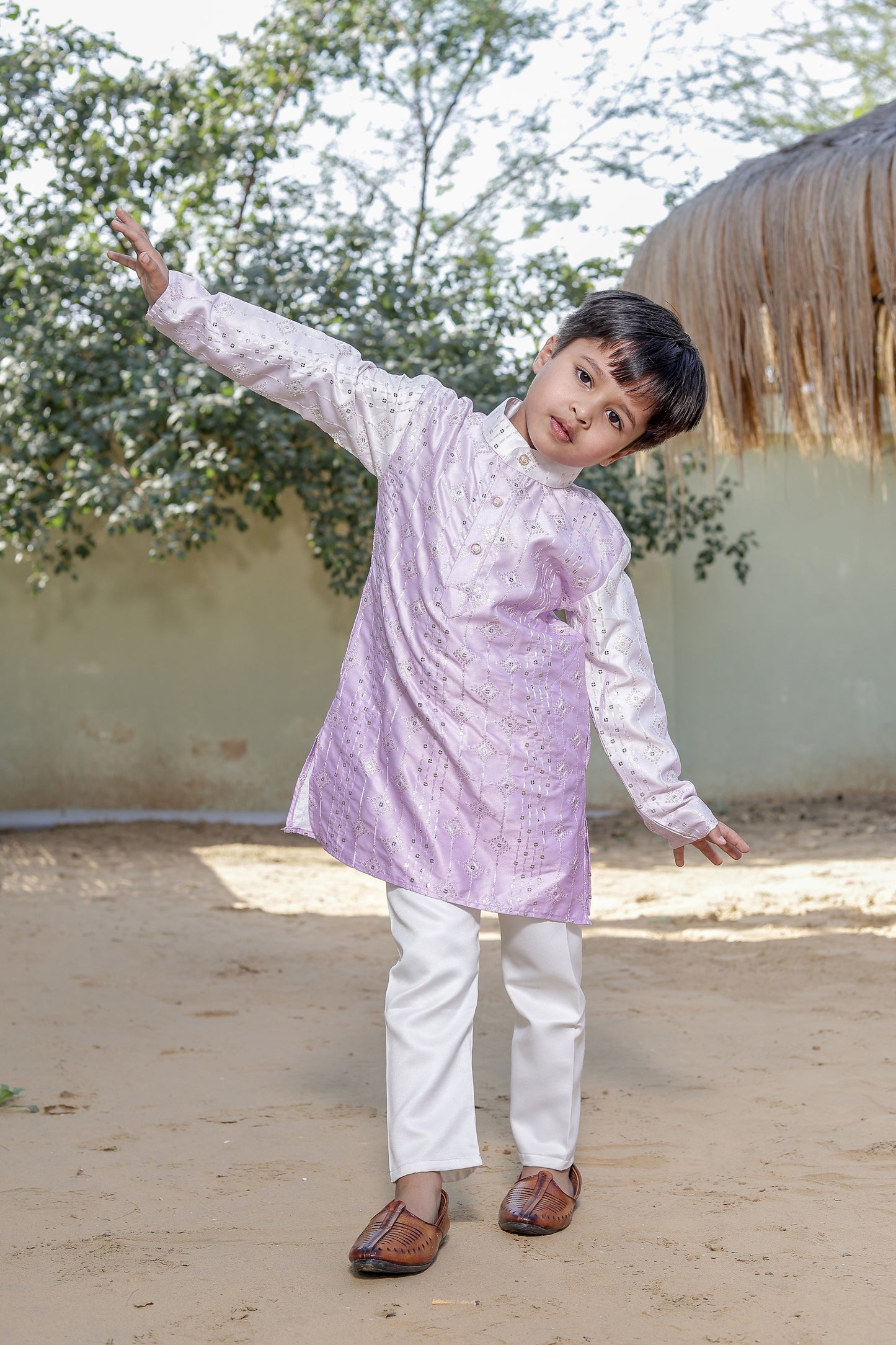 Father-Son Mauve Tie & Dye Ombre Kurta Pajama Combo Set
