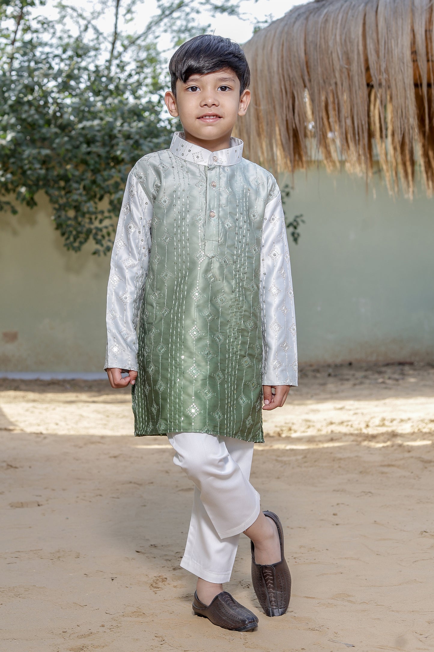 Father-Son Green Tie & Dye Ombre Kurta Pajama Combo Set
