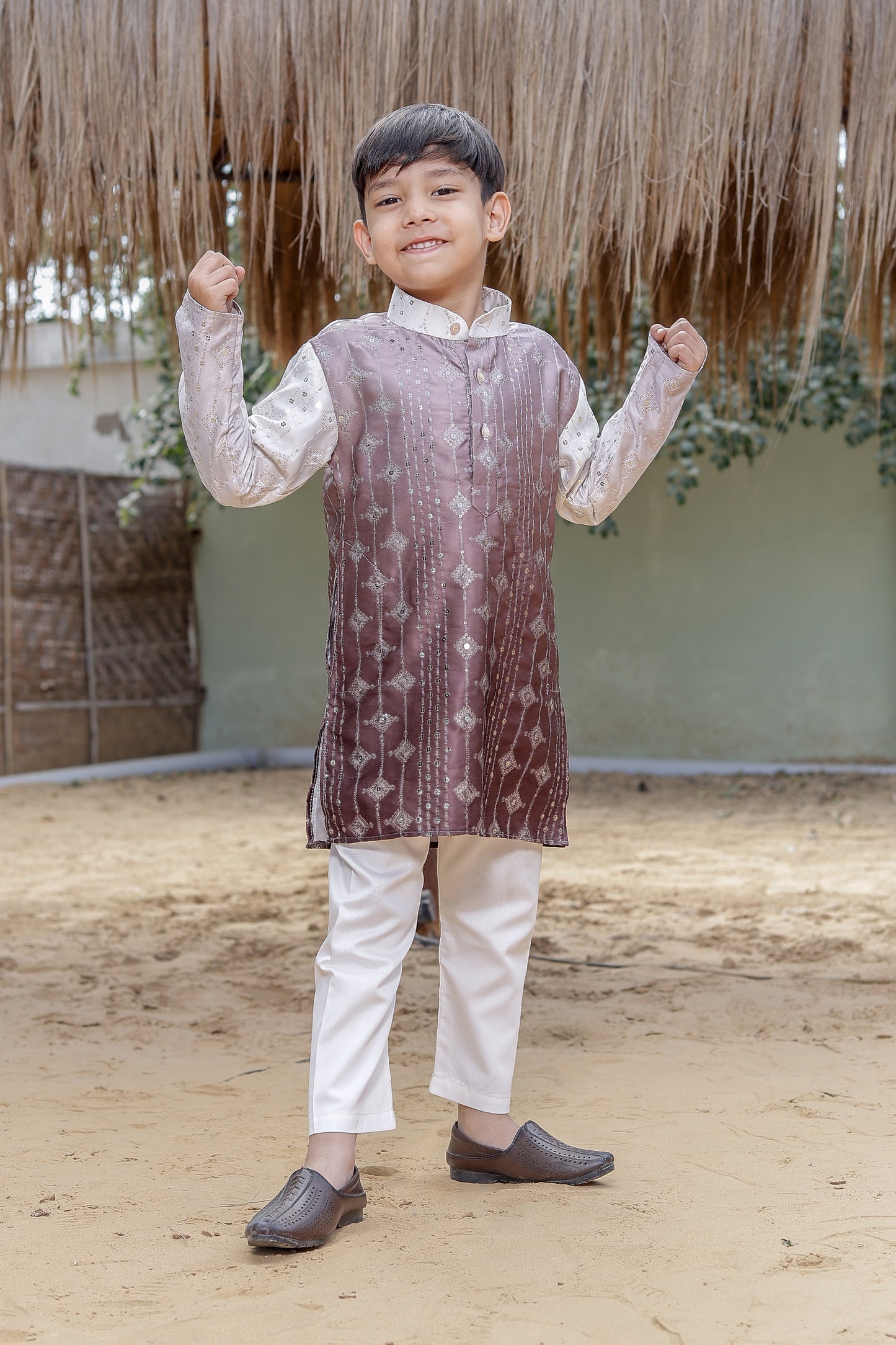 Father-Son Brown Ombre Jacquard Kurta Pajama Combo set