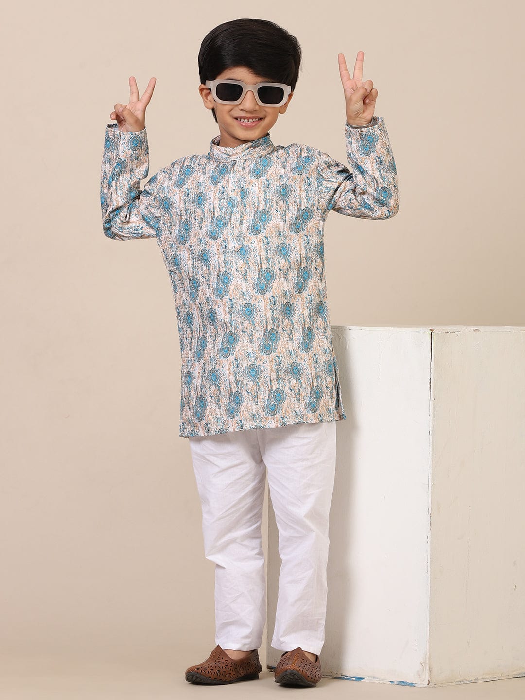 Boy’s Ivory Sky Kurta Pajama – Traditional Kids Wear