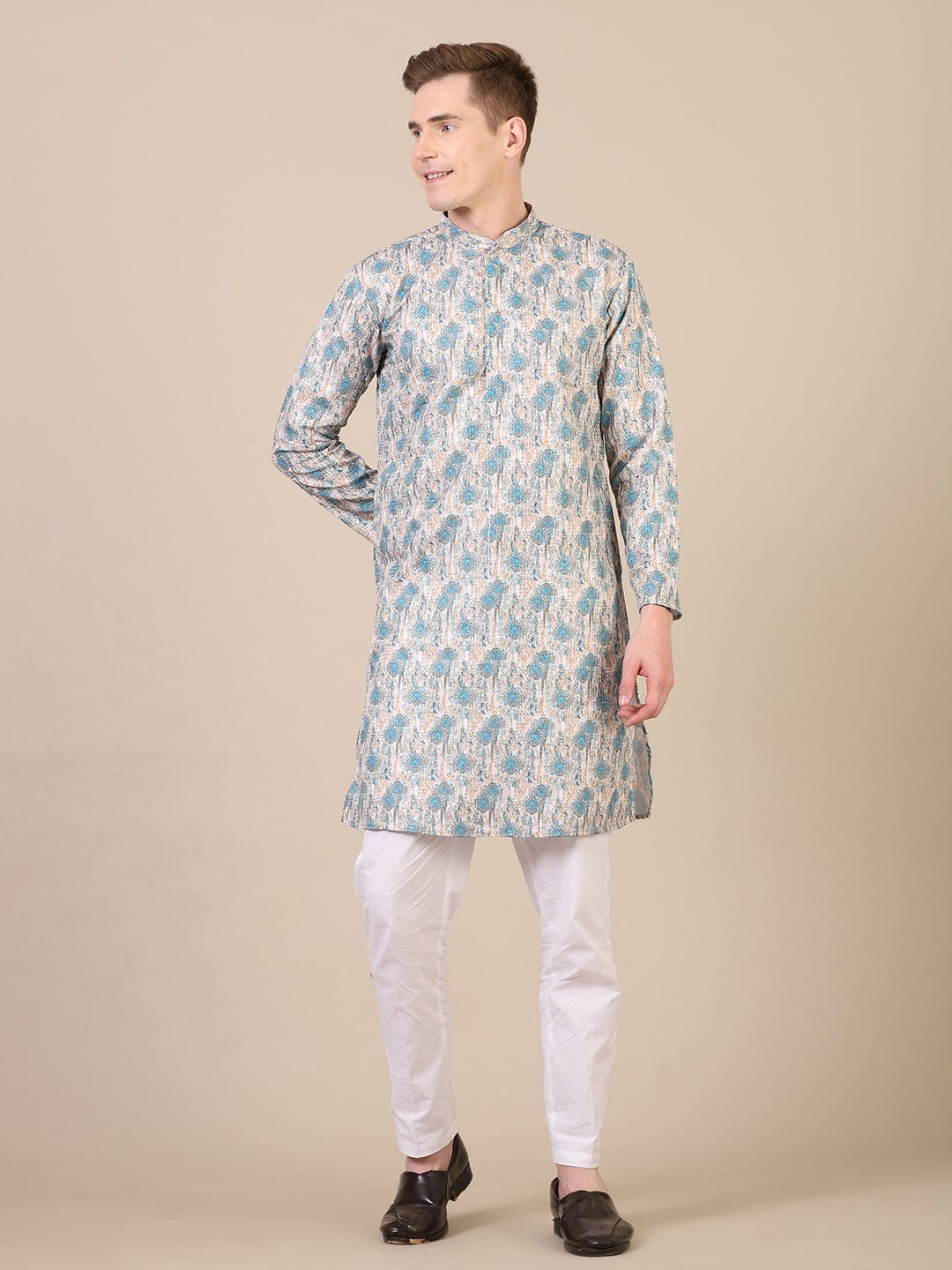 Men’s Ivory Kurta Pajama with Sky Accents – Festive Look