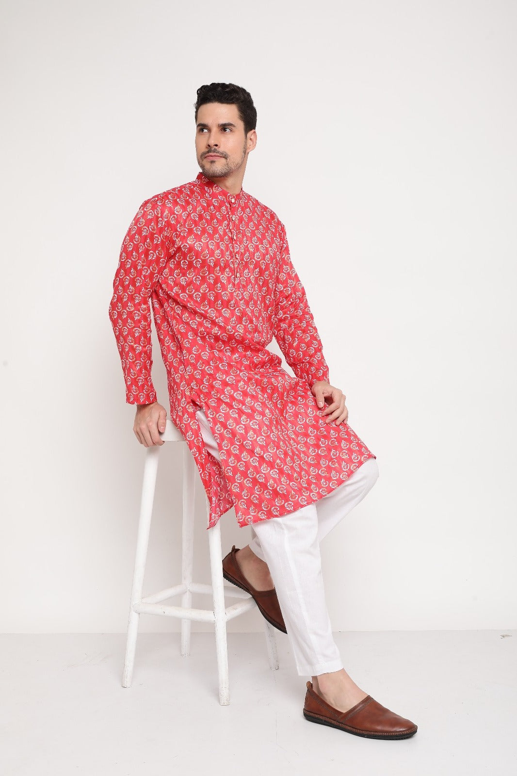 Men’s Red Ikkat Kurta Pajama – Traditional Ethnic Wear Online