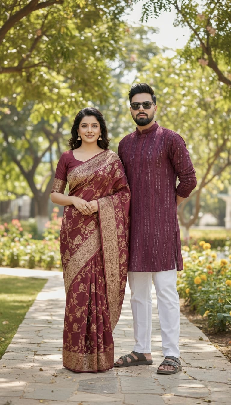 Wine Maroon Ethnic Couple Wear 👑